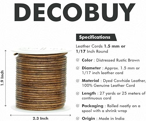 Miniatura 2 de Cordón redondo de cuero de 0.069 pulgadas, cuerda de 27 yardas para hacer joyas, pulseras, collares, trenzas Kumihimo, envolturas, manualidades,