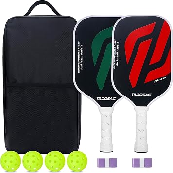 Pickleball Paddles Set of 2,Fiberglass Pickleball Racket,2 Pickleball Rackets,2 Grip Tapes,4 Balls and 1 Portable Carry Bag,Pickle-Ball Equipment for Men Women