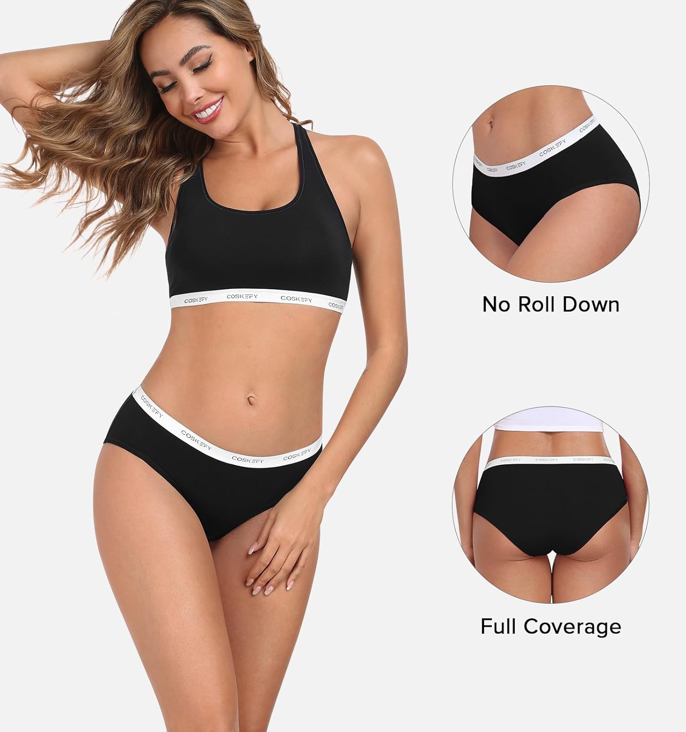 coskefy Women's Underwear Cotton Breathable Hipster Panties Soft Low Rise Bikini Ladies Workout Briefs 5 Pack - Image 3