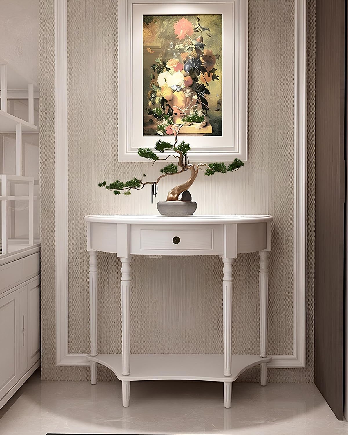 JINSHAWAN Half Moon Console Table, Console Table with