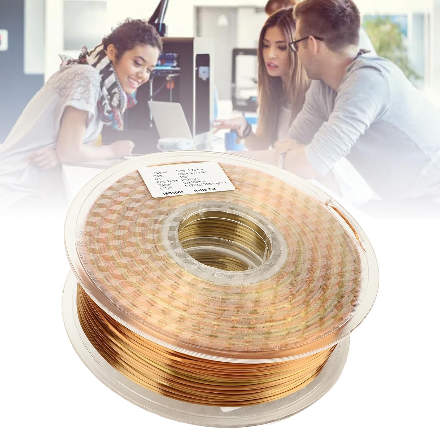 3D Printer Filament Silk Rainbow Gradient 1.75mm, PLA Material 3D Printing Consumable, Neatly Wound for Easy Use, and Bubble Effortless, Accurate Size with Stunning Silk Texture