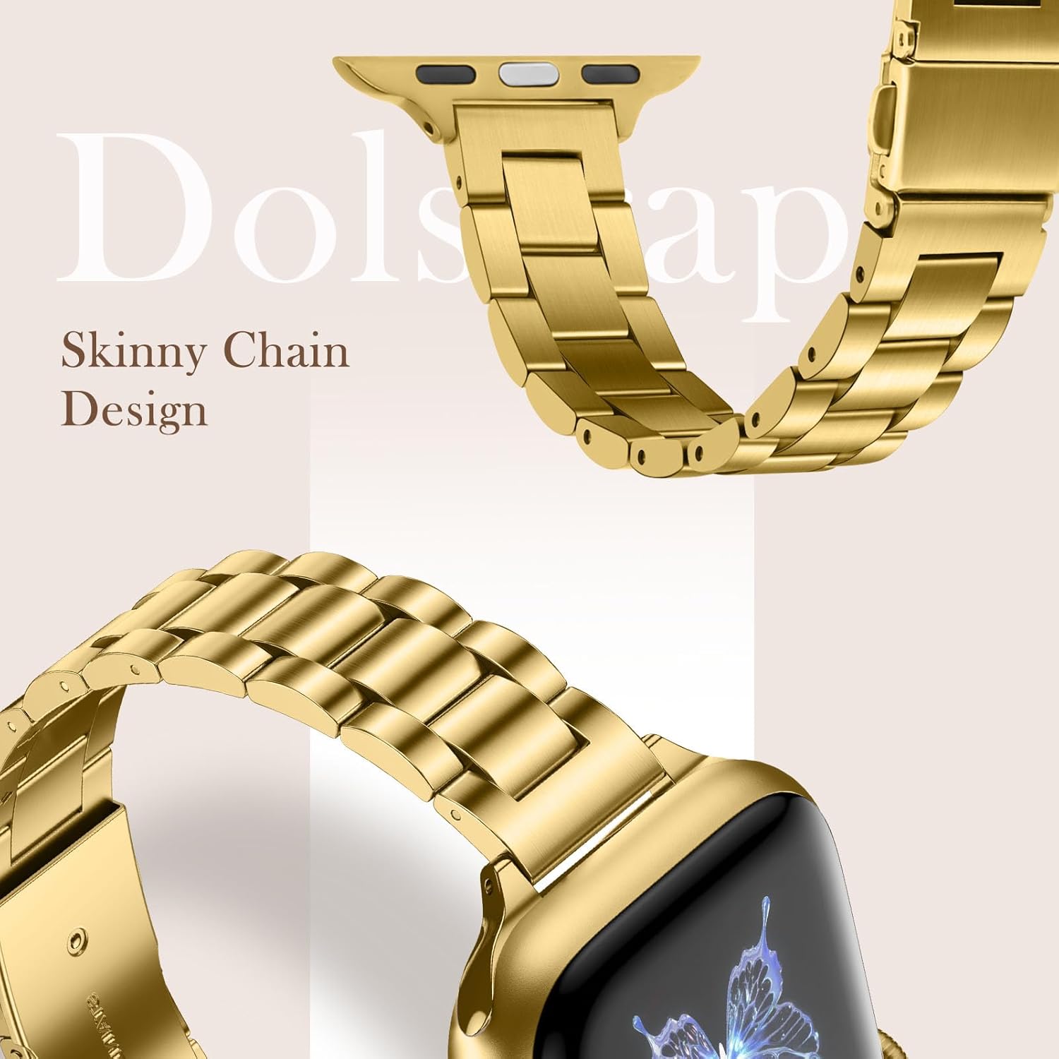 Thin Metal Bands Compatible with Apple Watch Band 49/46(S11/10)/45/44/42mm, Women Dressy Slim Stainless Steel Strap Compatible for iWatch Ultra 3/2/1 SE 3/2/1 Series 11 10 9 8 7 6-1, Gold - Image 2