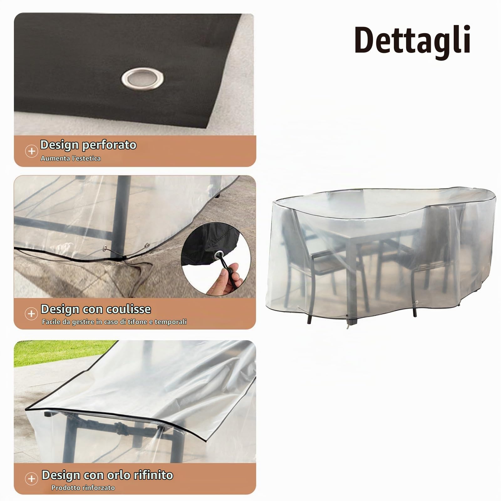 Generico Copri Tavolo da Esterno Impermeabile Ovale Trasparente, Telo Copri Tavolo Esterno in PE con Coulisse per Resistente alla Pioggia alla Sabbia al Sole(230x160cm)
