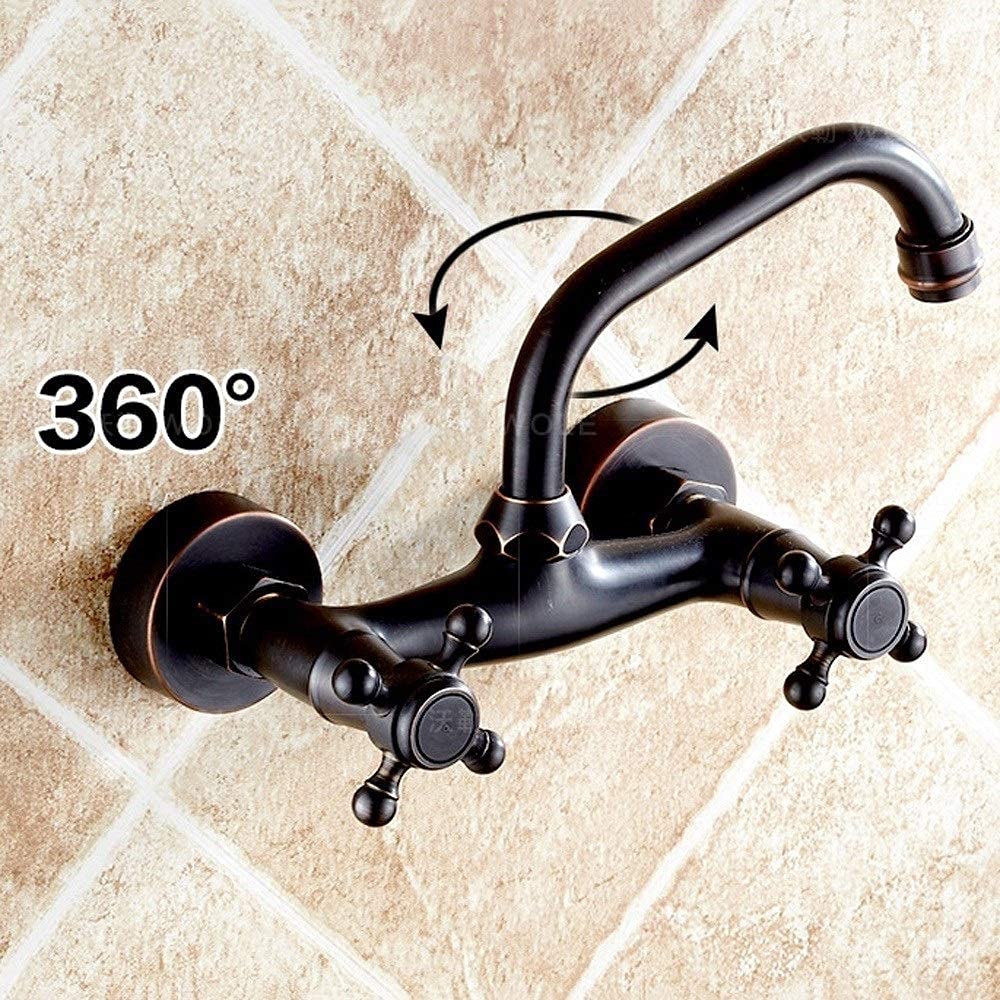 Grifos, Grifos Deeta de Doble Mango de Cocina, Grifos Deeta de Agua Fría Deeta de Pared Retro de Estilo Europeo Rural/Black