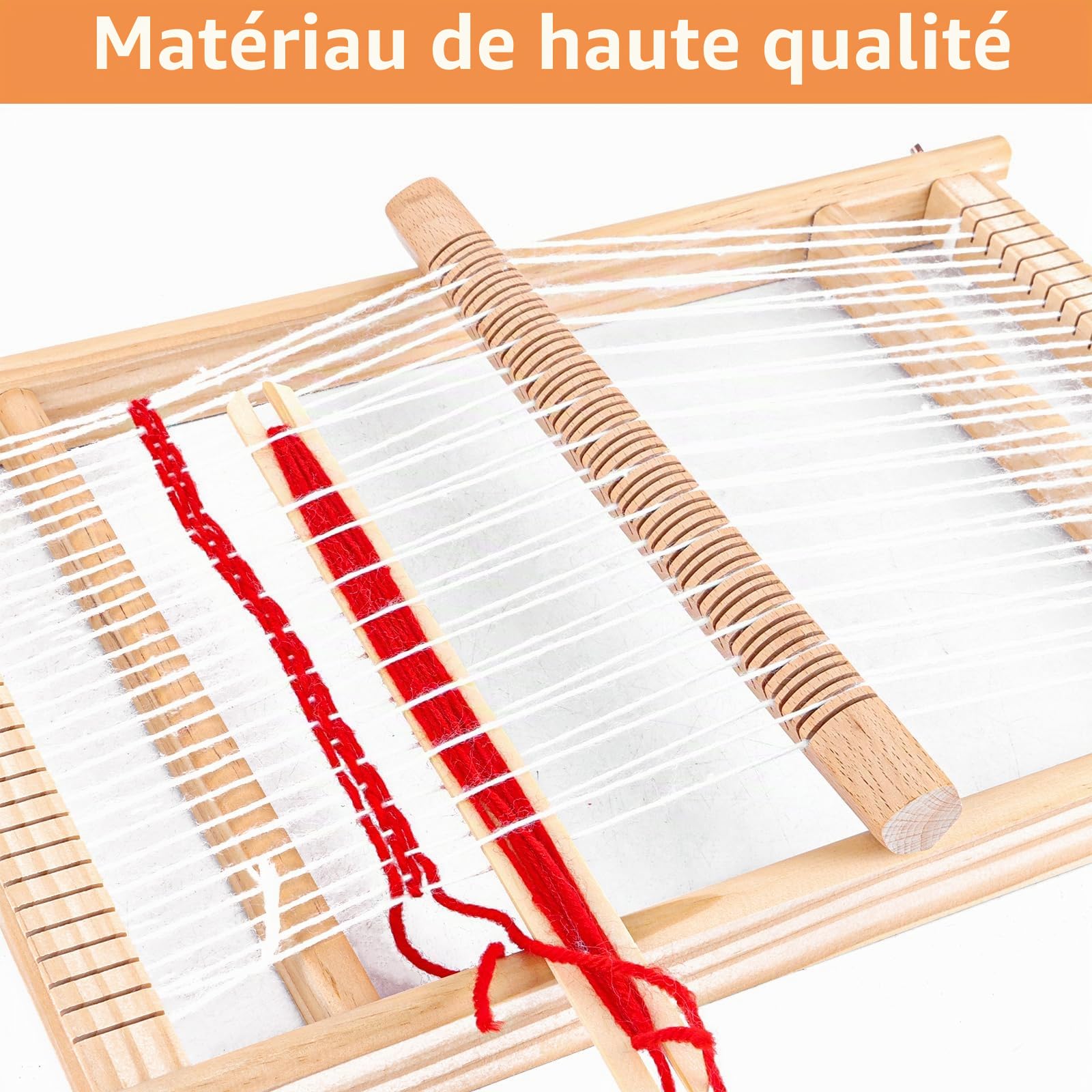 VIDETOL Kit de Métiers à Tisser en Bois 40 x 27 cm, Cadre Scolaire Avec Bateaux, Accessoires pour Tissage et Décoration