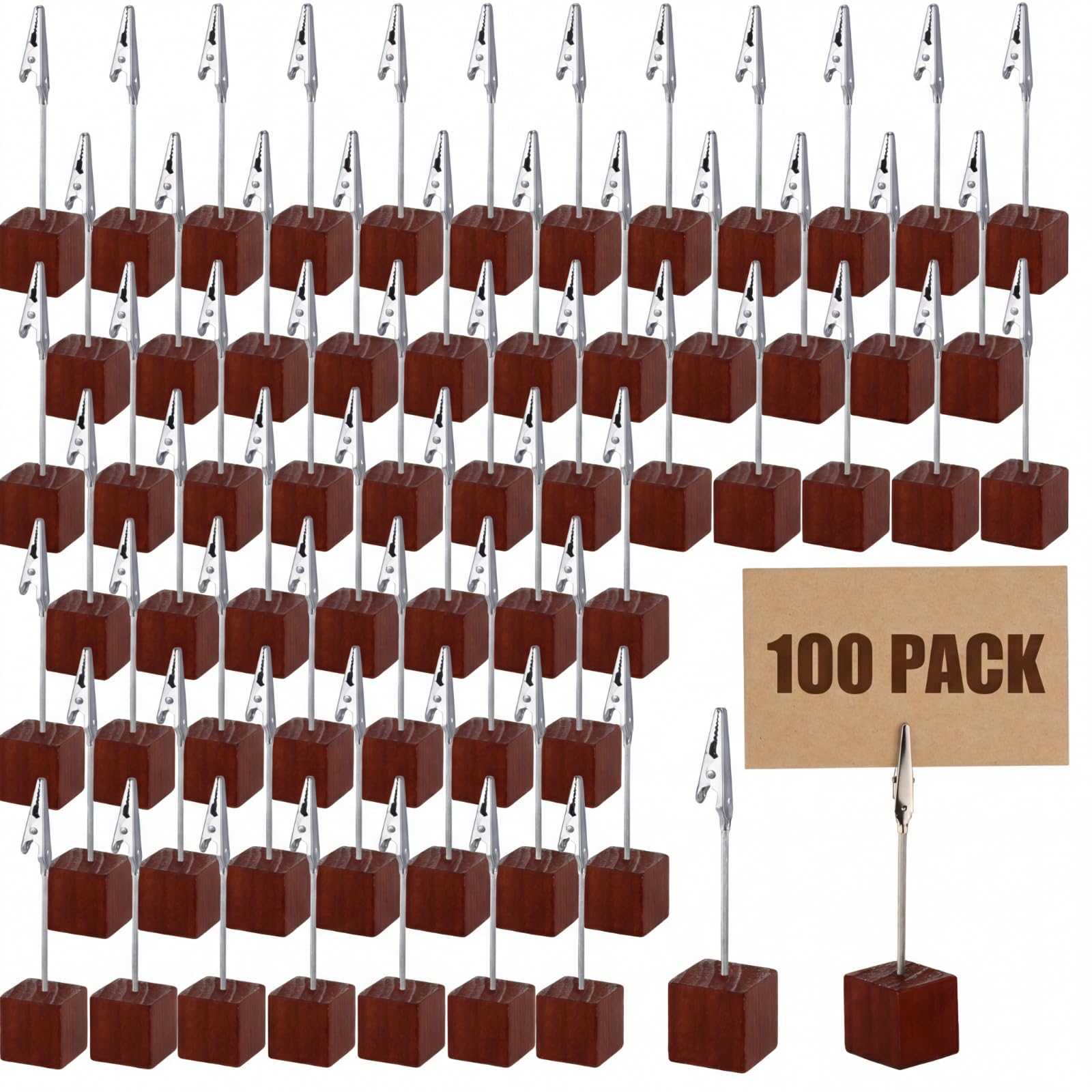100 Pcs Cube Base Memo Clip Holder with Alligator Clip, Brown
