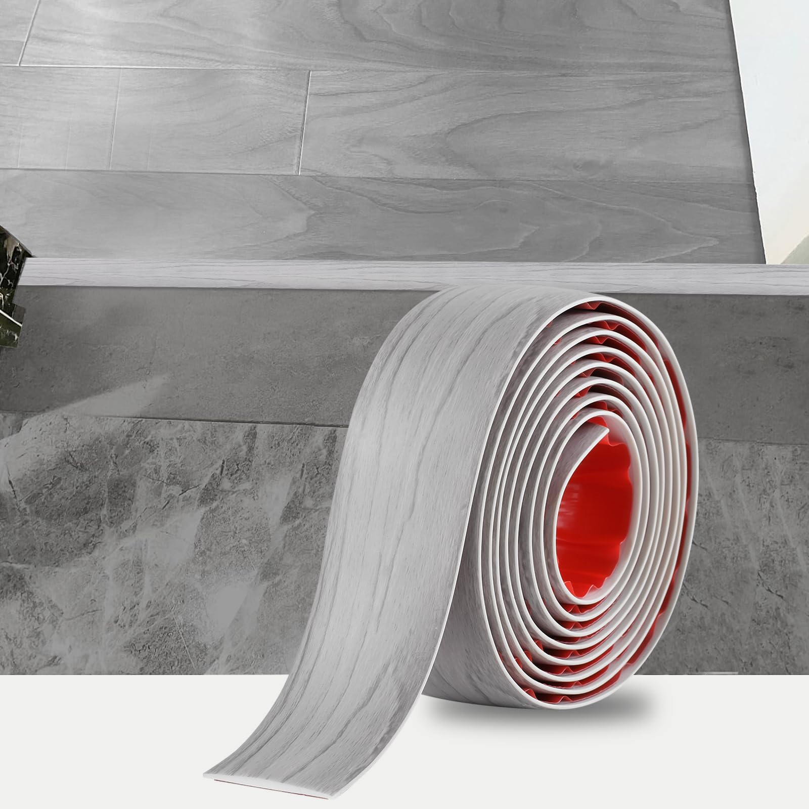 9M PVC Floor Transition Strip Laminate Floor Cover Strips Self Adhesive PVC Floor Door Divider Strip Flat Laminate Profile Flooring Edge Trim Joining Strip Door Bar(5cm,White Grey Wood Grain) — image 1