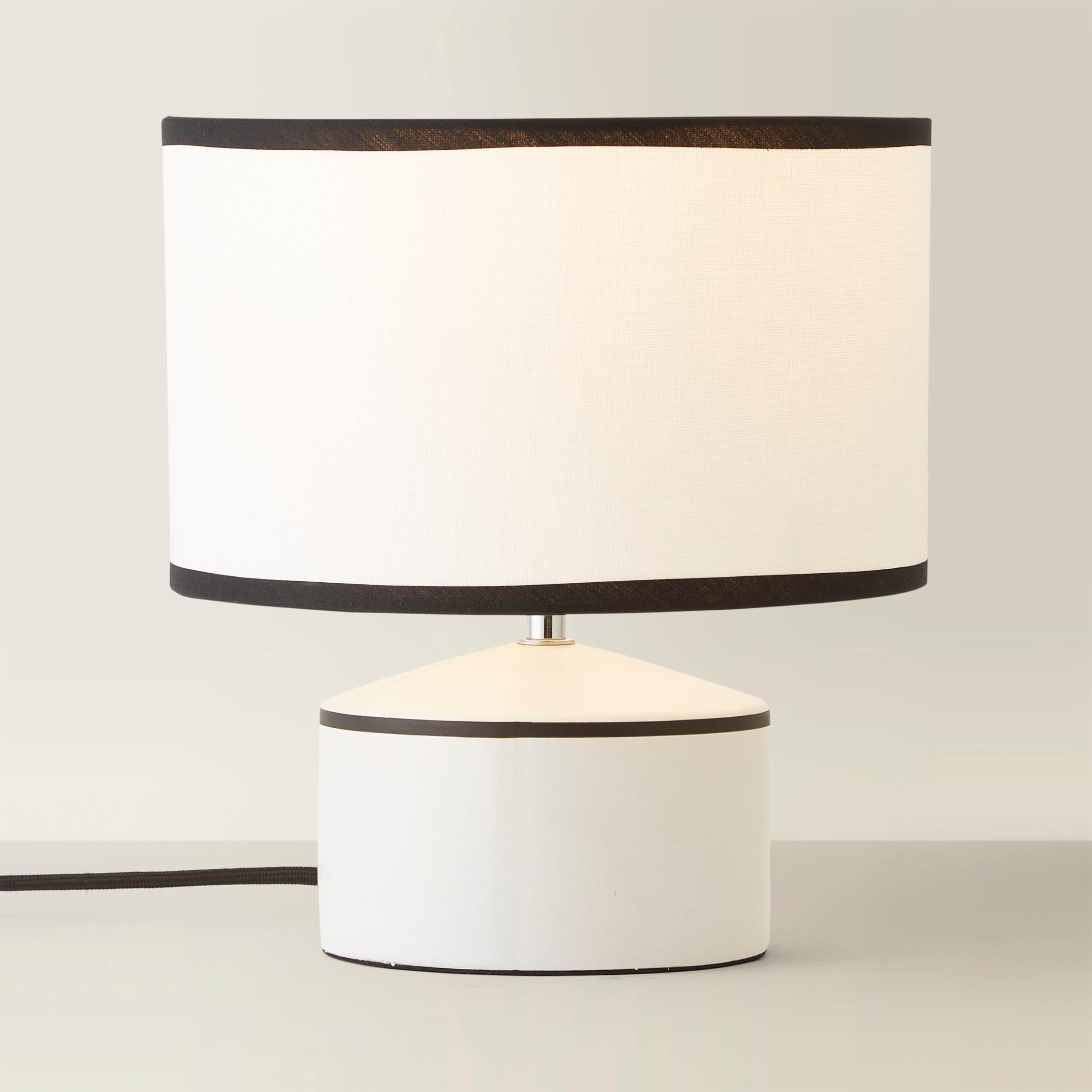 Valuelights Unisex Cream Julia Black Trim Ceramic Table Lamp With Black Trim Linen Drum Shade In