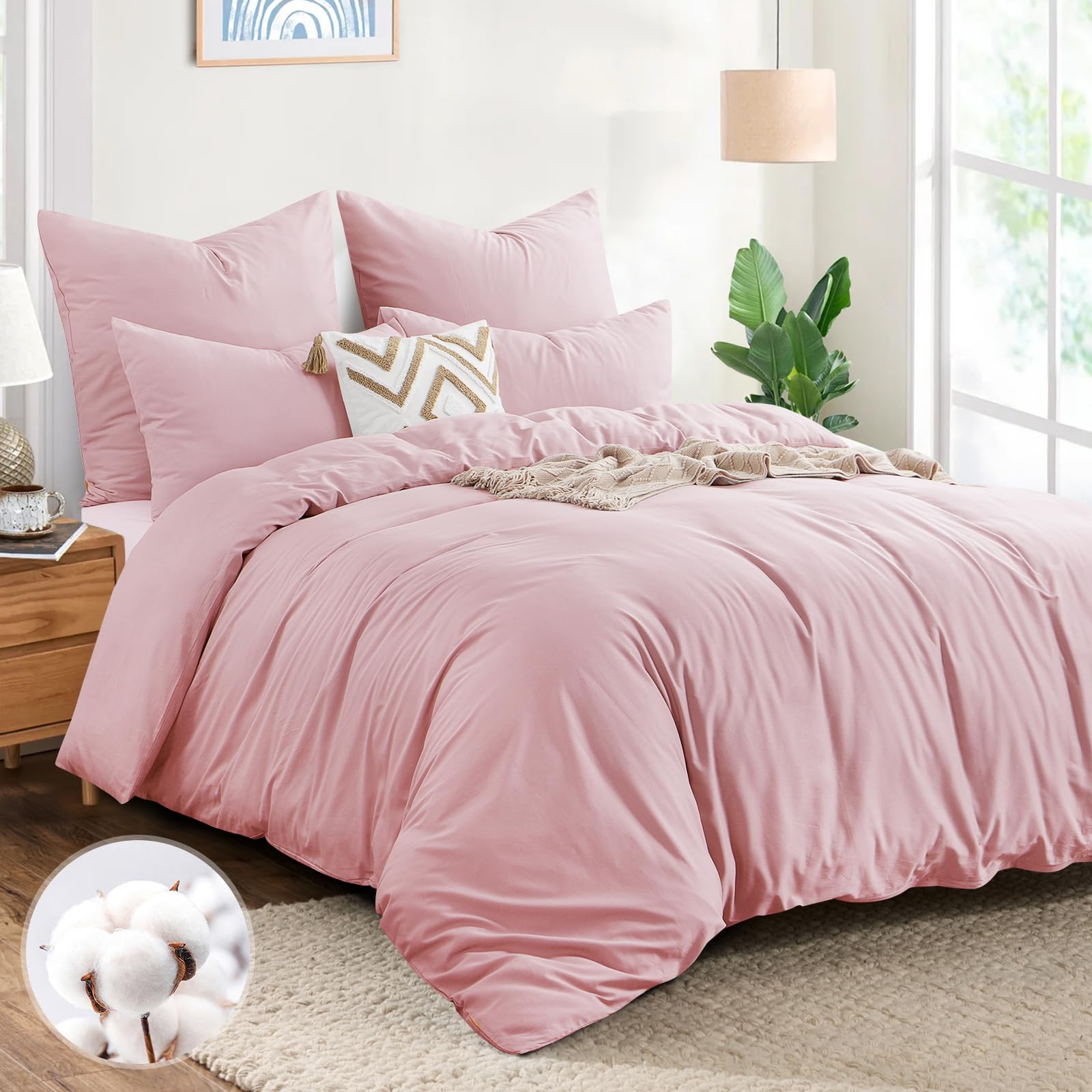Aisbo Bettwäsche 200x220 Baumwolle Rosa - Bettwäsche-Sets Bettbezug 200x220 3teilig mit 2 Kissenbezüge 80x80 cm, Baumwollbettwäsche Set, Oeko-TEX Bettwäsche Rosa mit Reißverschluss