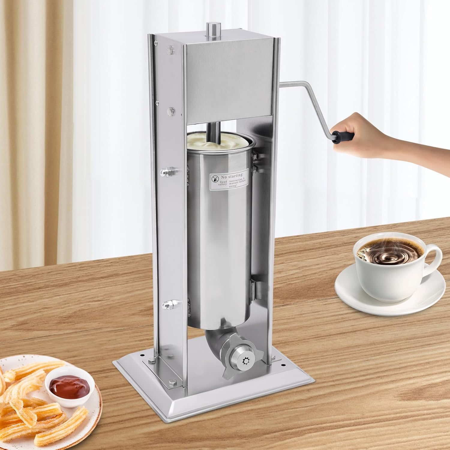 Commercial Churros Maker, 5L Stainless Steel Churros Maker, Manual Spanish Churros Donuts Making Machine Vertical Churro Machine with 4 Nozzles for Home Restaurants Bakeries