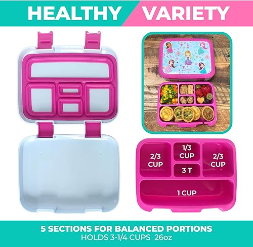 Miniatura 92 de Kinsho - Lonchera bento infantil, 5 secciones para control de porciones, bandeja de plástico desmontable sin bisfenol A, para niños preescolares