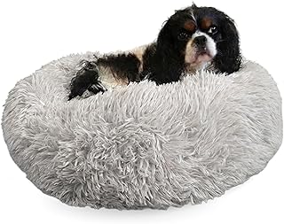 Active Pets Premium Small Donut Dog Bed, Fits Up to 45 lbs, Machine Washable Cushion, Plush Long Pile Faux Fur Fabric, Portable Light Grey Pet Bed Furniture for Puppies Adult Canines & Cats