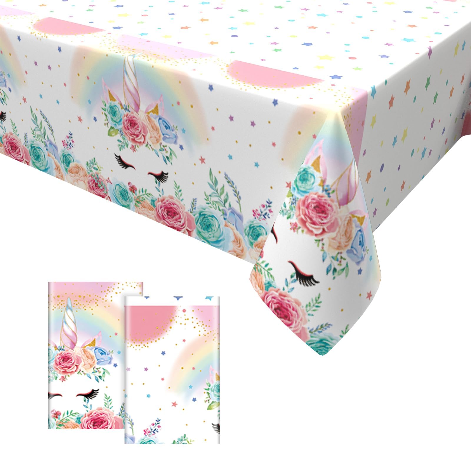 2 Tovaglie Unicorno Per Feste - 220x130cm Impermeabili Per Compleanni E Baby Shower