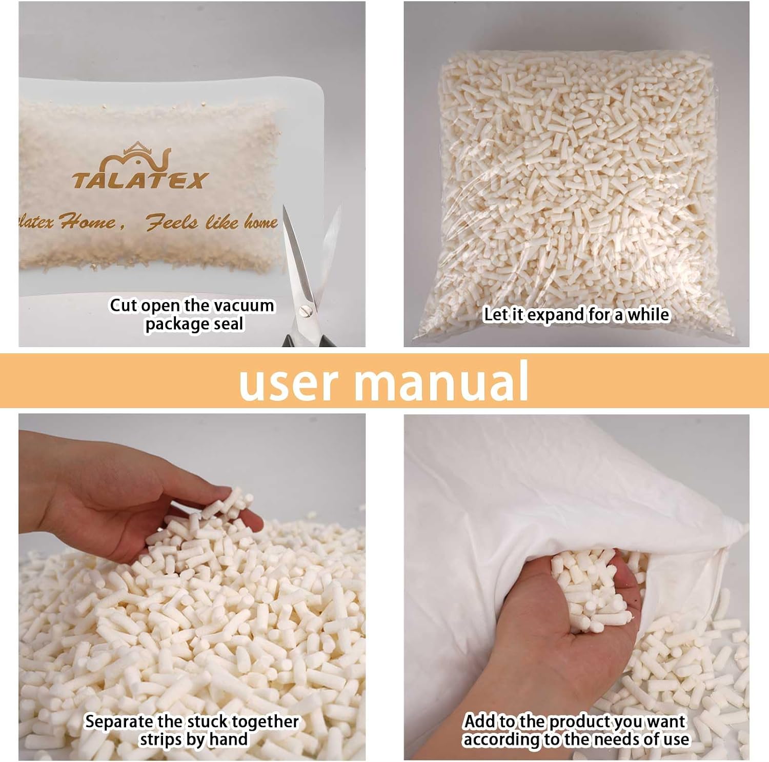 Talatex Latex Foam Pillow Stuffing, Natural Latex Filling,Natural Shredded Fill 210g, 8oz