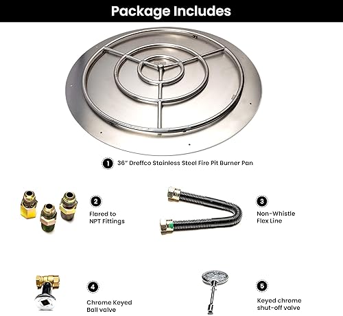 Miniatura 8 de Dreffco Kit estándar de acero inoxidable para quemador de fogata y anillo para gas natural sartén de 36 pulgadas anillo de 30 pulgadas 200000 BTU Max