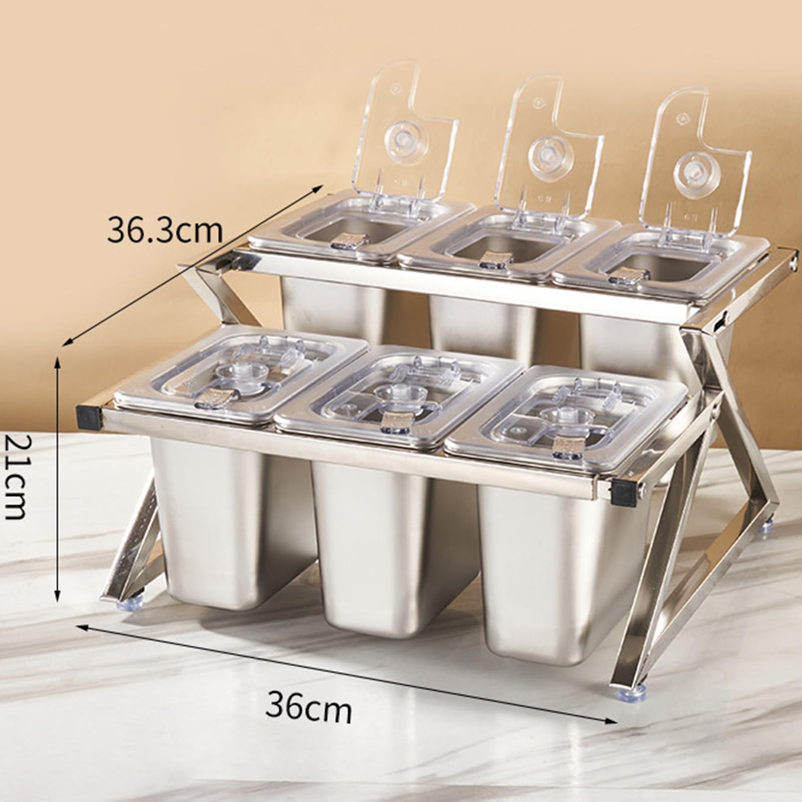 Questa Stazione per condimenti per Pizza con Coperchio Ribaltabile e Set di Palette, Supporto Organizer per spezie in Acciaio Inossidabile, Porta guarnizioni Inclinato da banco per Salse, ma