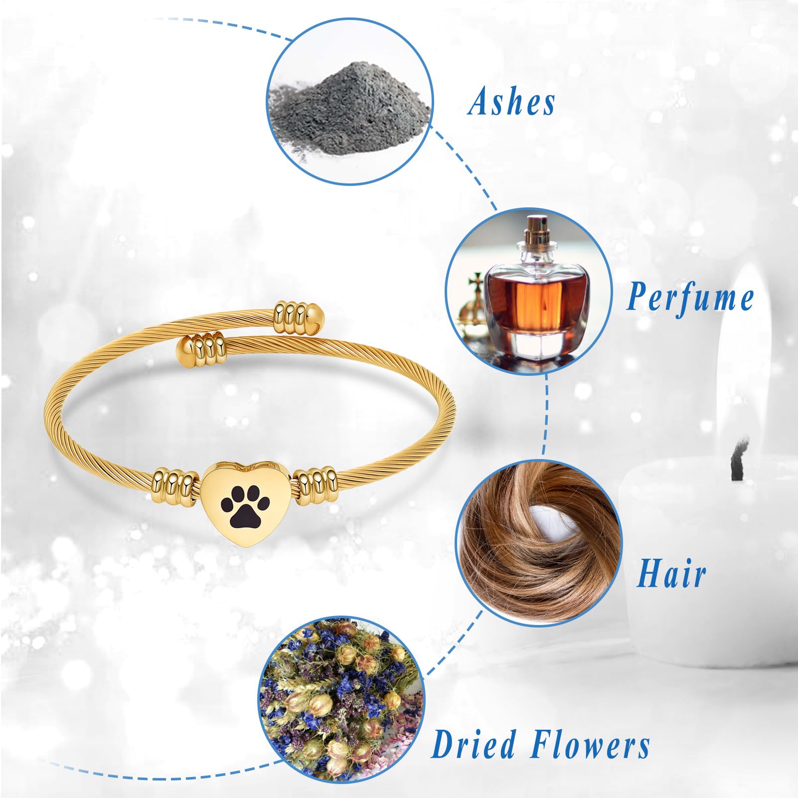 QGJNSGC Cremation Bracelet for Ashes Memorial Jewelry Stainless Steel Pet Paw Heart Shape Urn Pendant Bangle Loved Ones Funeral Ashes Holder Keepsake Gift - Image 3