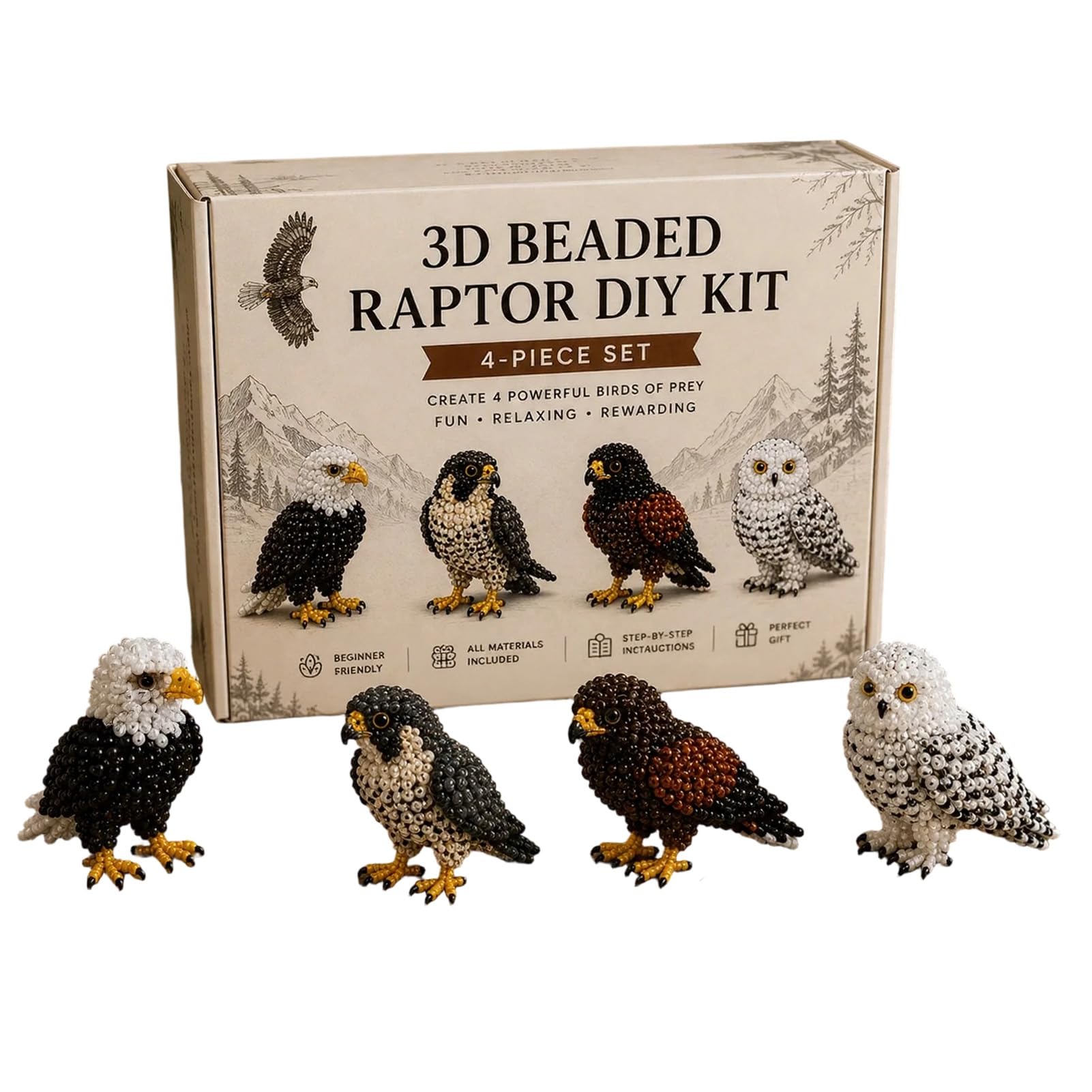 sugerou DIY Bead Craft Kit 3D Beaded Animals for Adults Beginners - Easy Illustrated Instructions for Spider Octopus Bird, Stress-Relieving Family Craft Project D