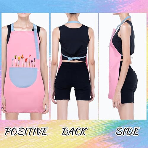 Miniatura 5 de Delantal para niños, delantal de pintura para niños, ajustable, impermeable, con bolsillo grande, color rosa y azul, lindos delantales para pintar