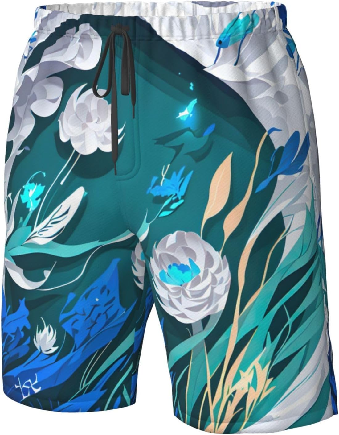 Blue Fly Dragonfly Print Men's Quick-Drying Shorts Casual Beach Pants Stretch Waist Shorts and Pockets