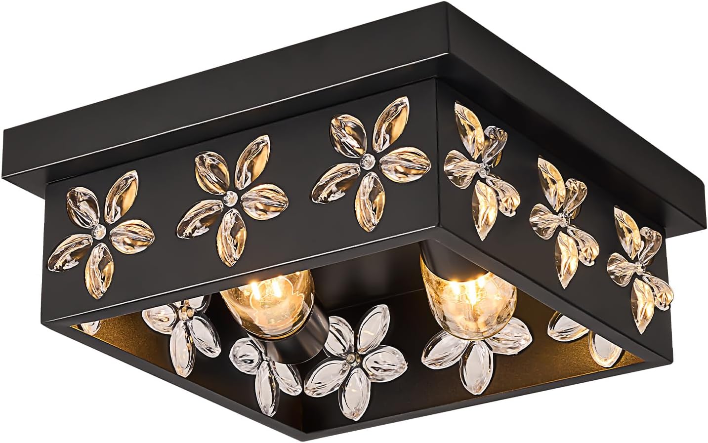 12.6 Inch Flush Mount Ceiling Light Fixtures, 3-Light Black Ceiling Mount for Industrial, ALEC Crystal Light Fixtures for Farmhouse, Living Room, Bedroom, Kitchen, Foyer and Hallway (2 Pack)