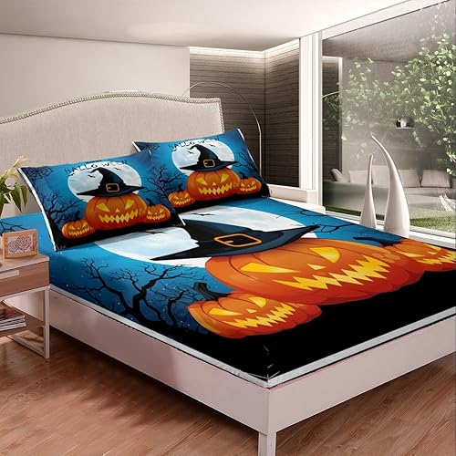 Miniatura 9 de Manfei Juego de sábanas bajeras de gnomos lindos tamaño individual, juego de ropa de cama con temática de Halloween, 2 piezas para decoración de