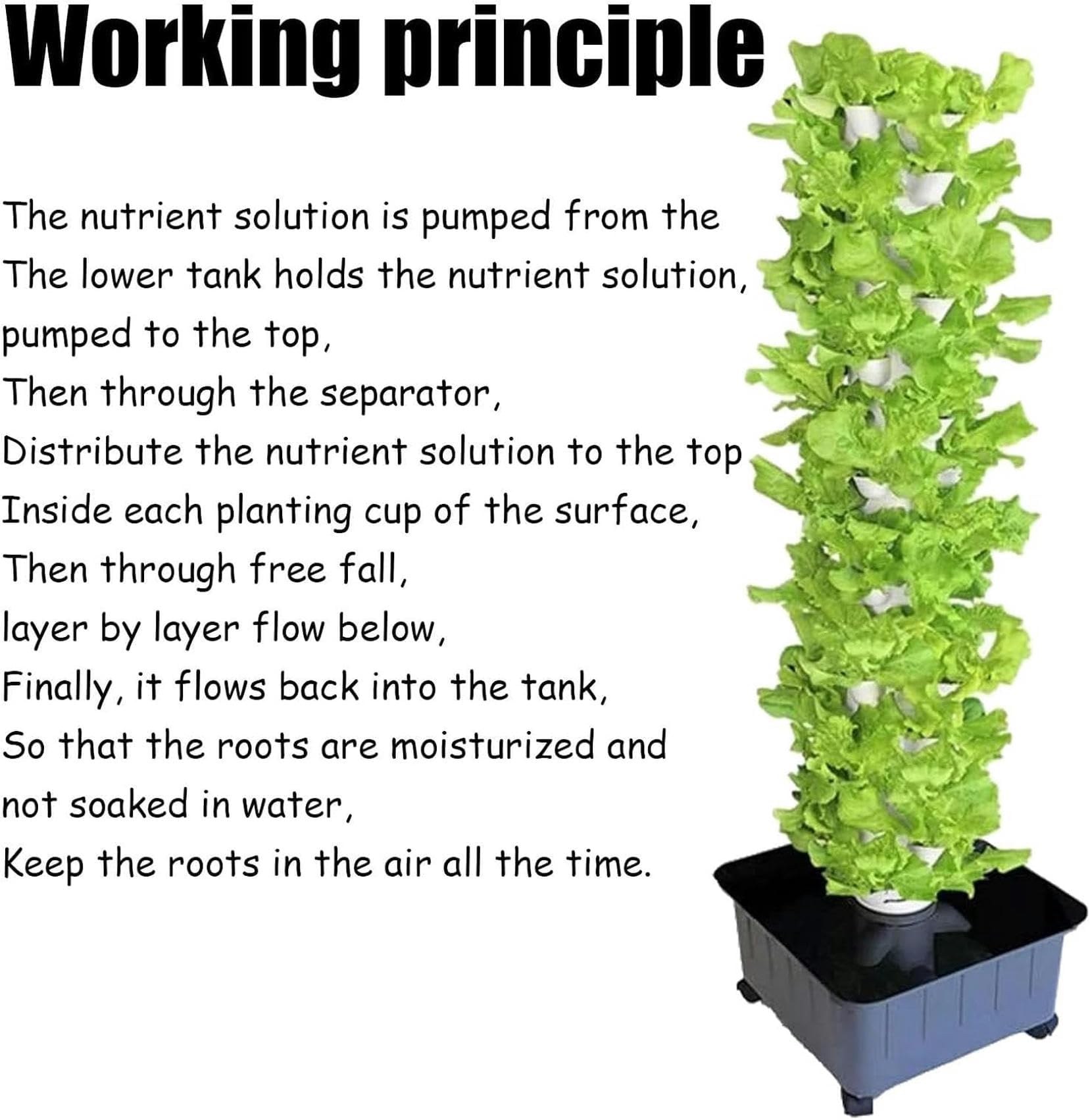 Giardino della Torre idroponica, 15 Piani 45 Fori Sistema di Coltivazione idroponica, per Erbe Interne, Frutta e Verdura - Torre aeroponica con Pompa idratante, Adattatore, pentole Nette