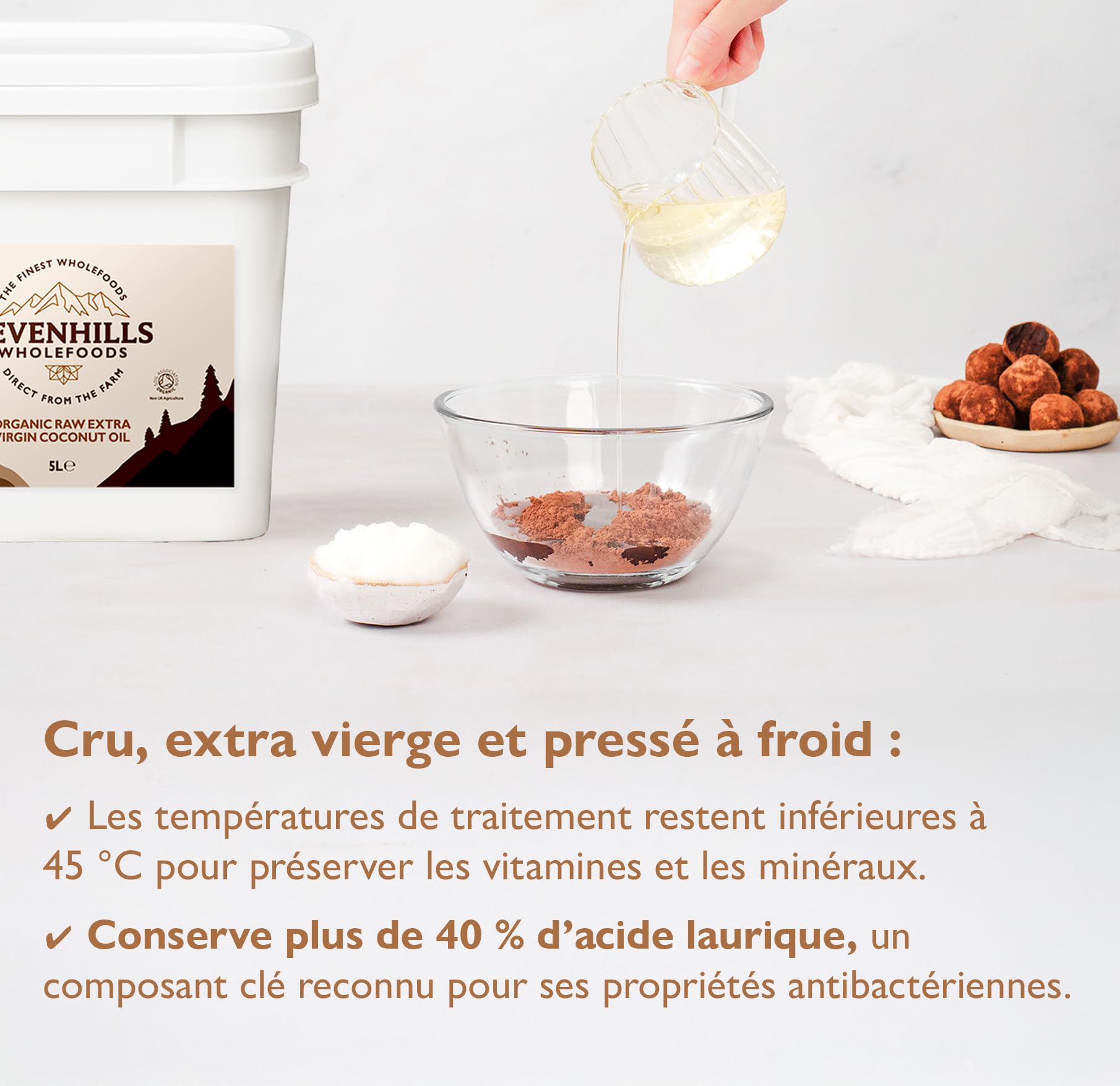 Sevenhills Wholefoods Huile Extra Vierge De Noix De Coco Bio 5L, Pressée à Froid, Pour Cuisine, Peau et Cheveux