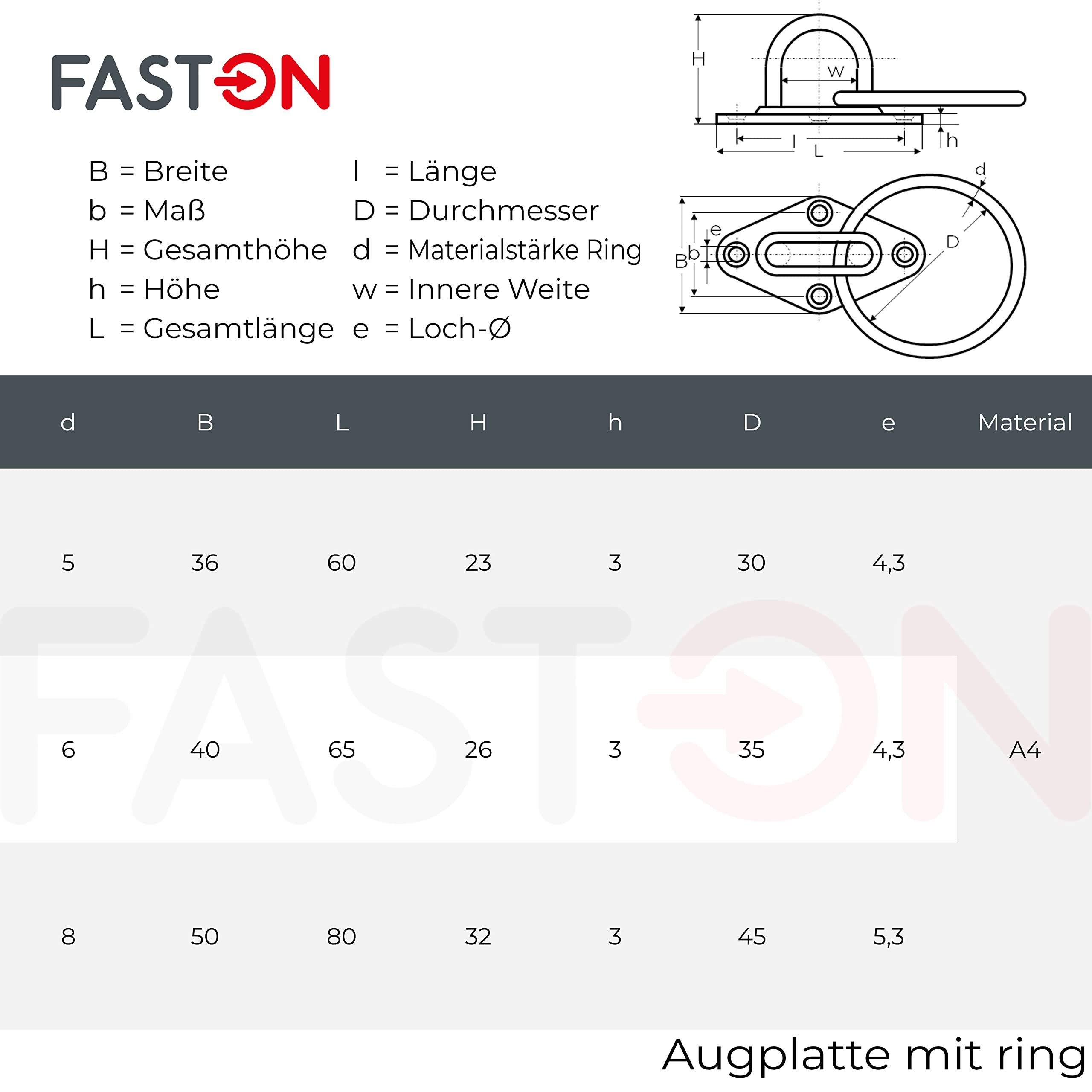 FASTON® Augplatte mit Ring Raute Form 80 mm Edelstahl A2 V2A (10 Stück) Befestigungshaken Decksplatte Diamant Form Wandöse Wandhaken Ösenplatte Wandbefestigung Zurröse