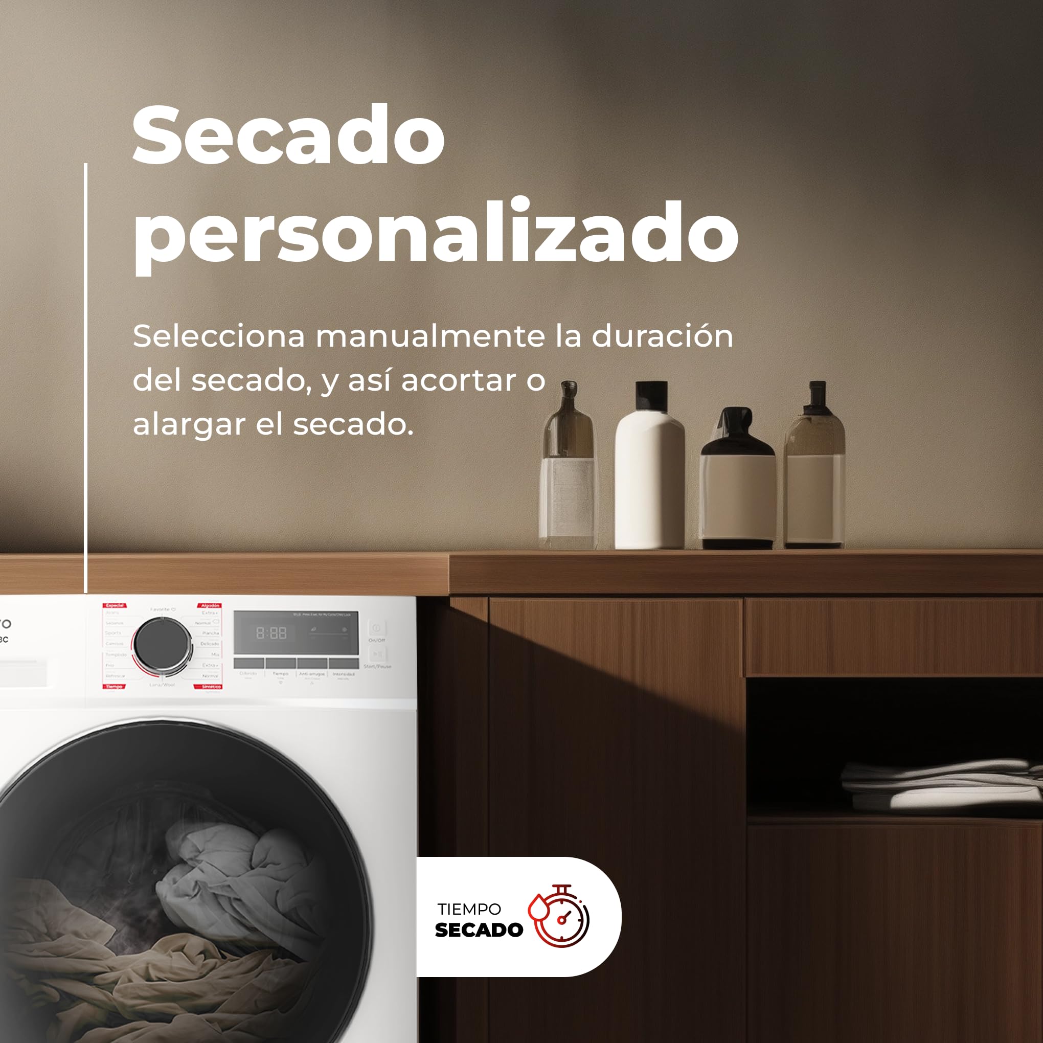 EVVO Secadora condensación 8 kg, Selector de Tiempo, Clase Energética B, Aire Frío para Prendas Delicadas, Airfresh, Sensor de Humedad, Antiarrugas, Inicio Diferido (Modelo Nature S8CX Inox)