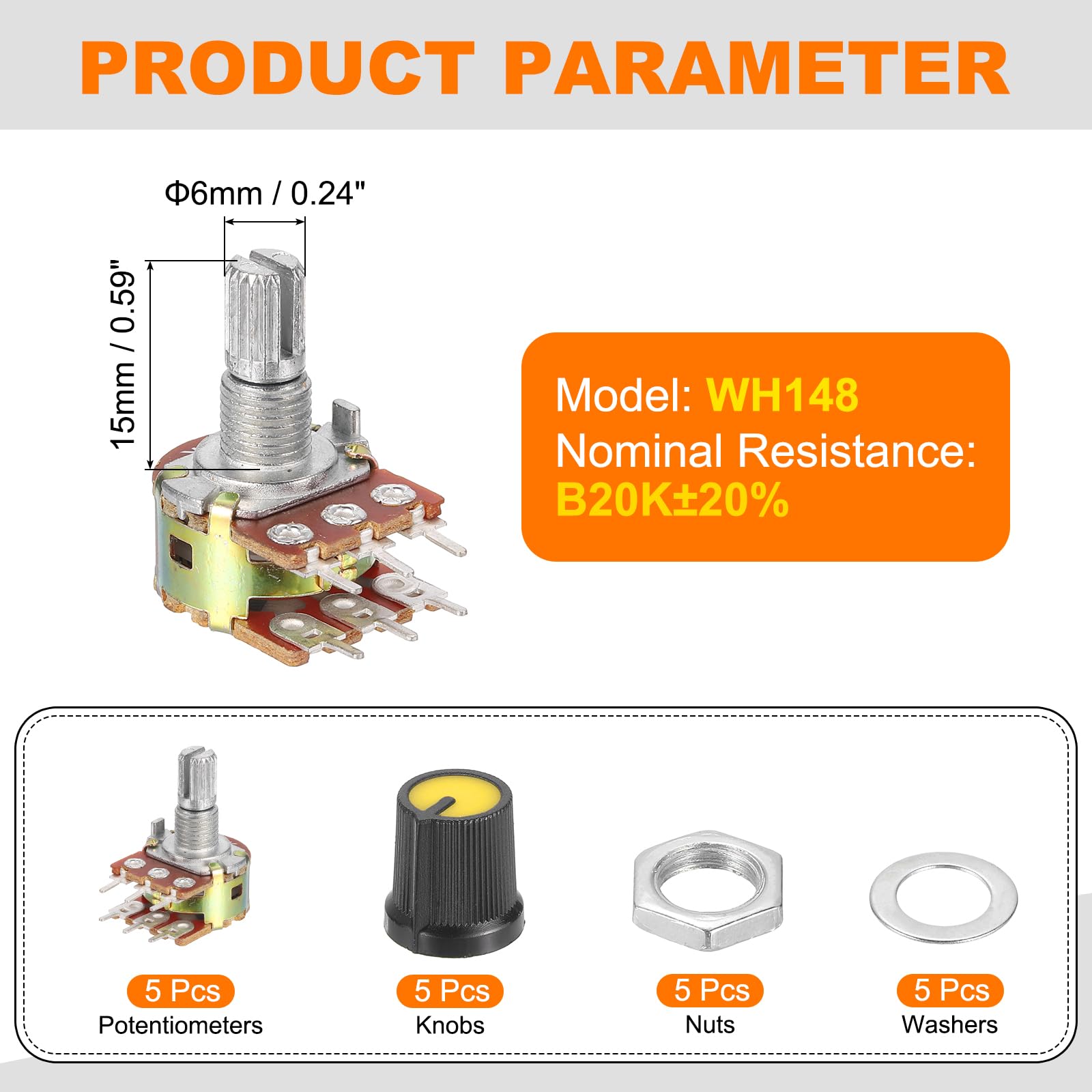5 Set WH148 Doppel Linear Potentiometer 6 Pin Schwarz+Gelb - Breite Anwendung