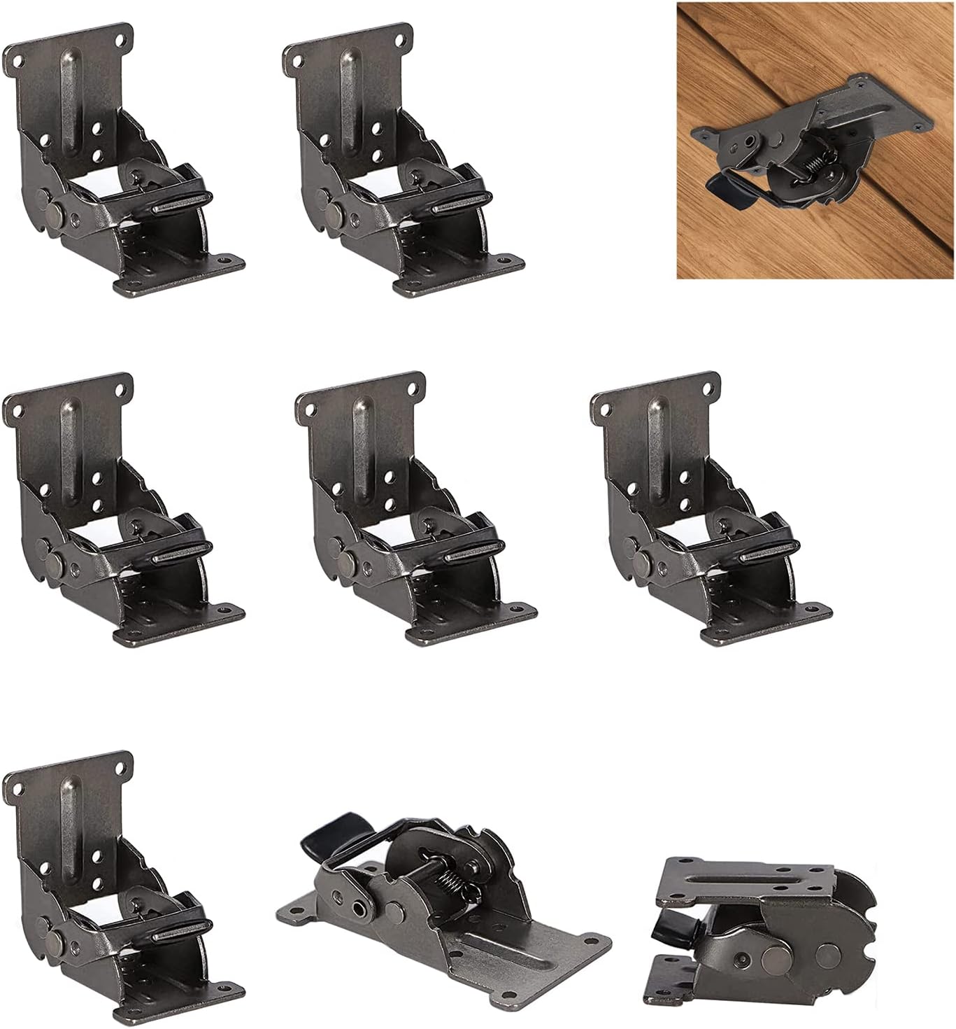 LIKERAINY 0-90-180 Degree Folding Hinge Extension Locking Foldable Invisible Brackets for Table Extension Panel Furniture Beds Wardrobe Shelves Support Dark Bronze 8 Pieces