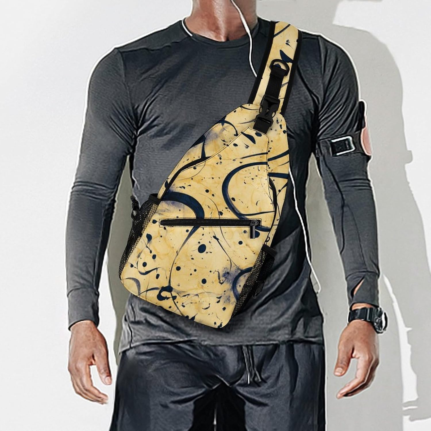 Abstract Brushstrokes Sling Crossbody Bag Lightweight Chest Shoulder Backpack for Outdoor Sports