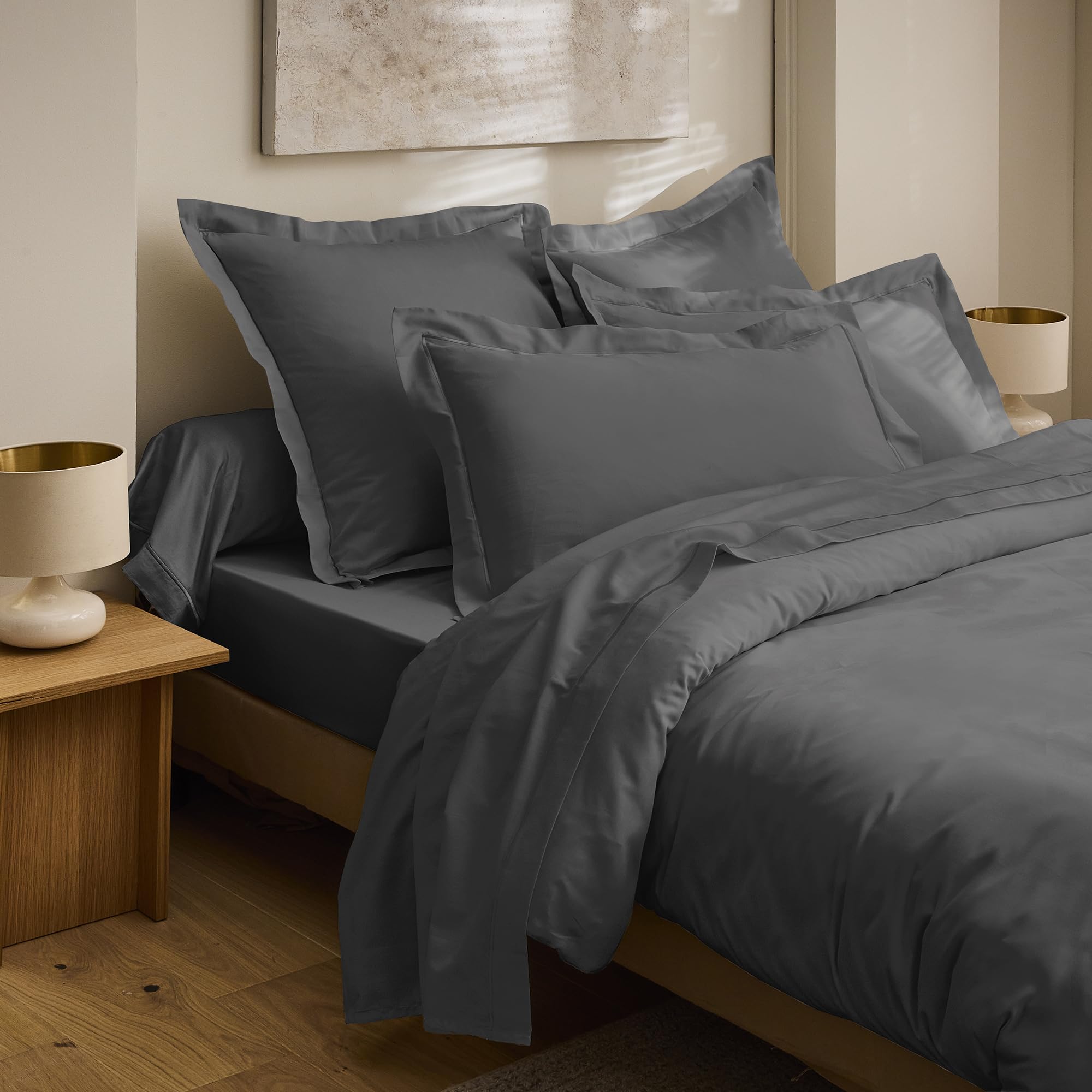 Drap Plat Prestige 100% Satin de Coton Peigné 120 Fils/cm² Coton Pur (Graphite, Drap Plat 270 x 300 cm)
