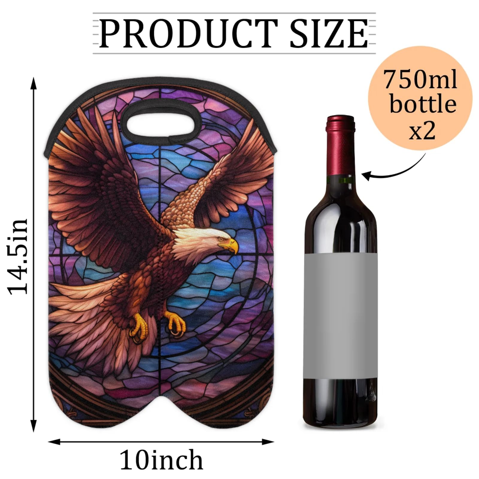 GzLeyigou 2 Bottles Fly Eagle's Wine Bag Sleeve Totes Neoprene Protective Wine Carrier Bag for Wine,Water, Champagne, Beer, Baby Bottles,Gift 14.5 x 10 Inches