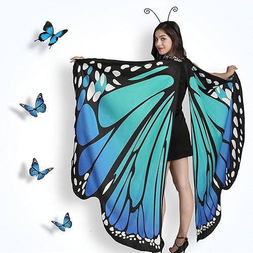 Miniatura 3 de Jeicy Halloween Butterfly Wings Shawl Fairy Lady Cape Nymph Pixie for Women Girls Halloween Costumes with Antenna Headband