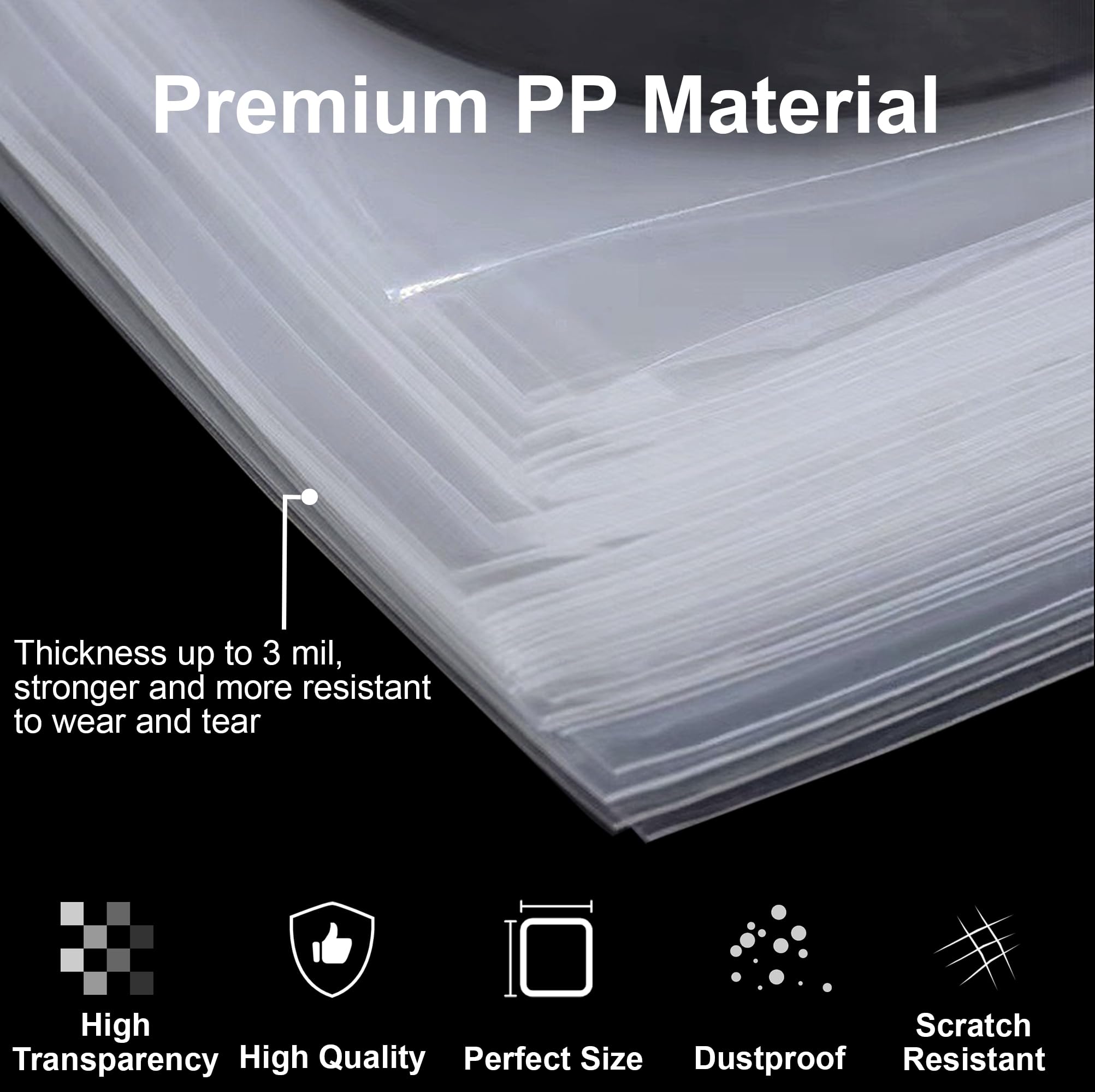 GPXIIZ Buste Vinili 33 Giri 12 Pollici Esterne, 100 x Custodia Vinile Trasparenti, Buste per Vinili pour 12" LP Dischi, Protezione Polipropilene Vinile Copertine Cover Outer