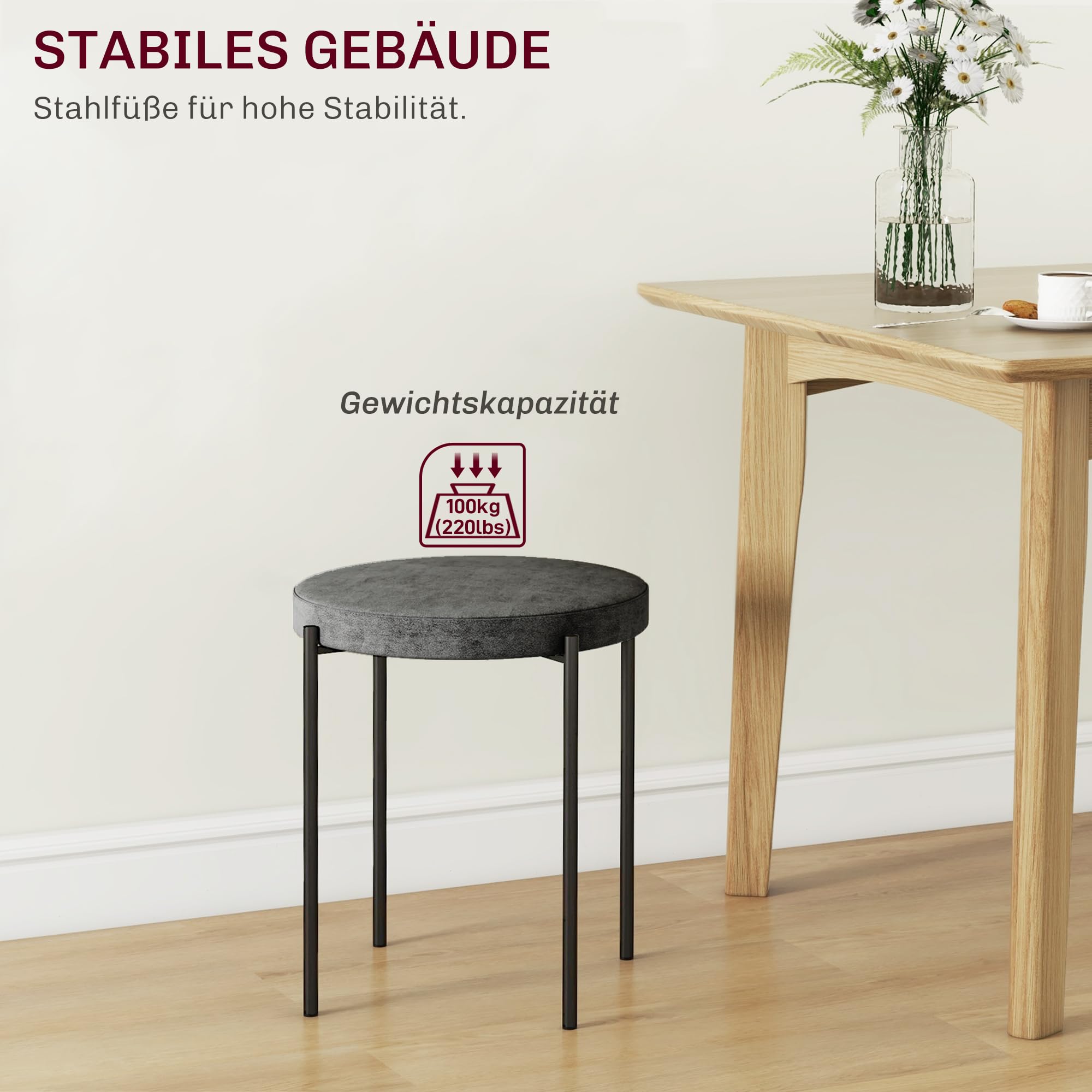 HOMCOM Lot de 4 tabourets de Salle à Manger empilables en métal avec Aspect Velours - pour Salle à Manger, Salon - Gris foncé