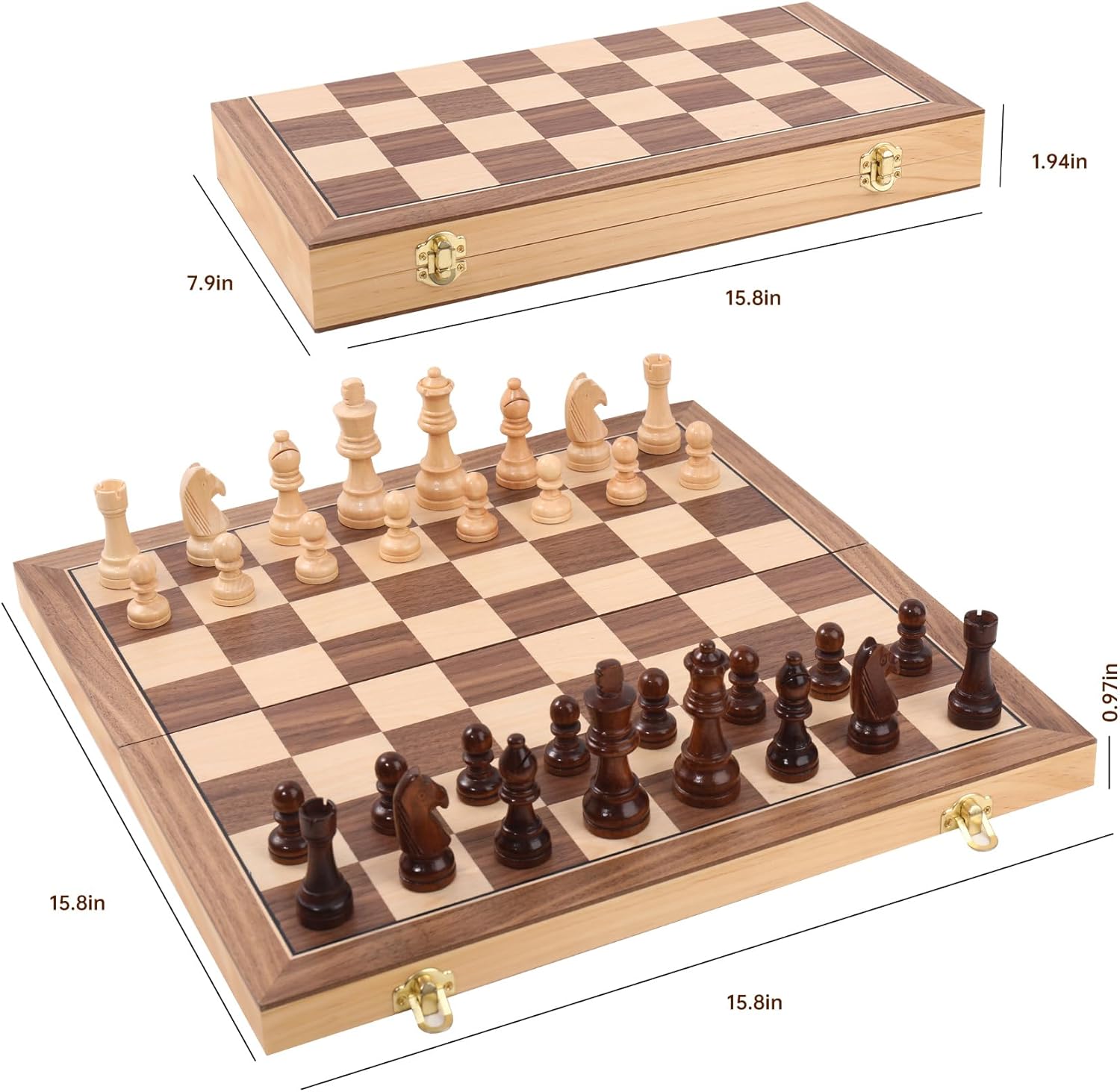 Wooden Chess Set 15 Inch - Classic Handcrafted Game Board for Adults with Extra Queen Pieces and Storage Box - Ideal for Home and Travel -Magnetic (Stanton Piece)