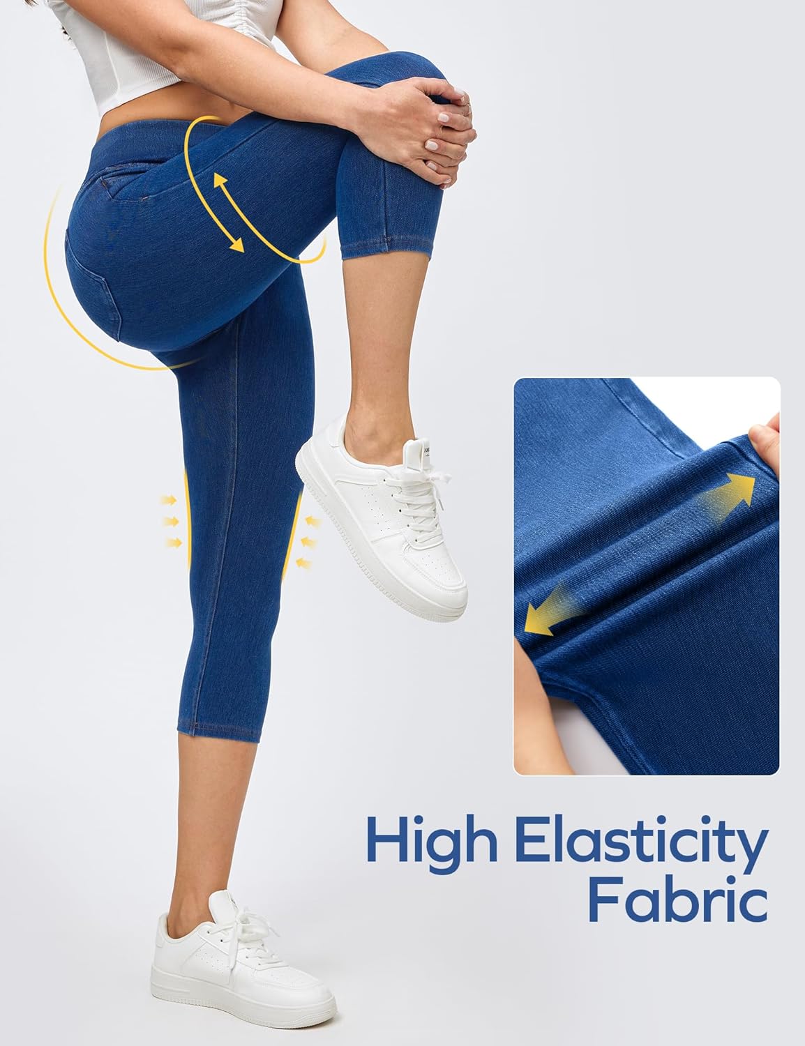 Ewedoos Jeggings for Women Pull On Capri Leggings with Pockets for Women Stretchy Capri Jeans Denim Capris Pants Casual - Image 4