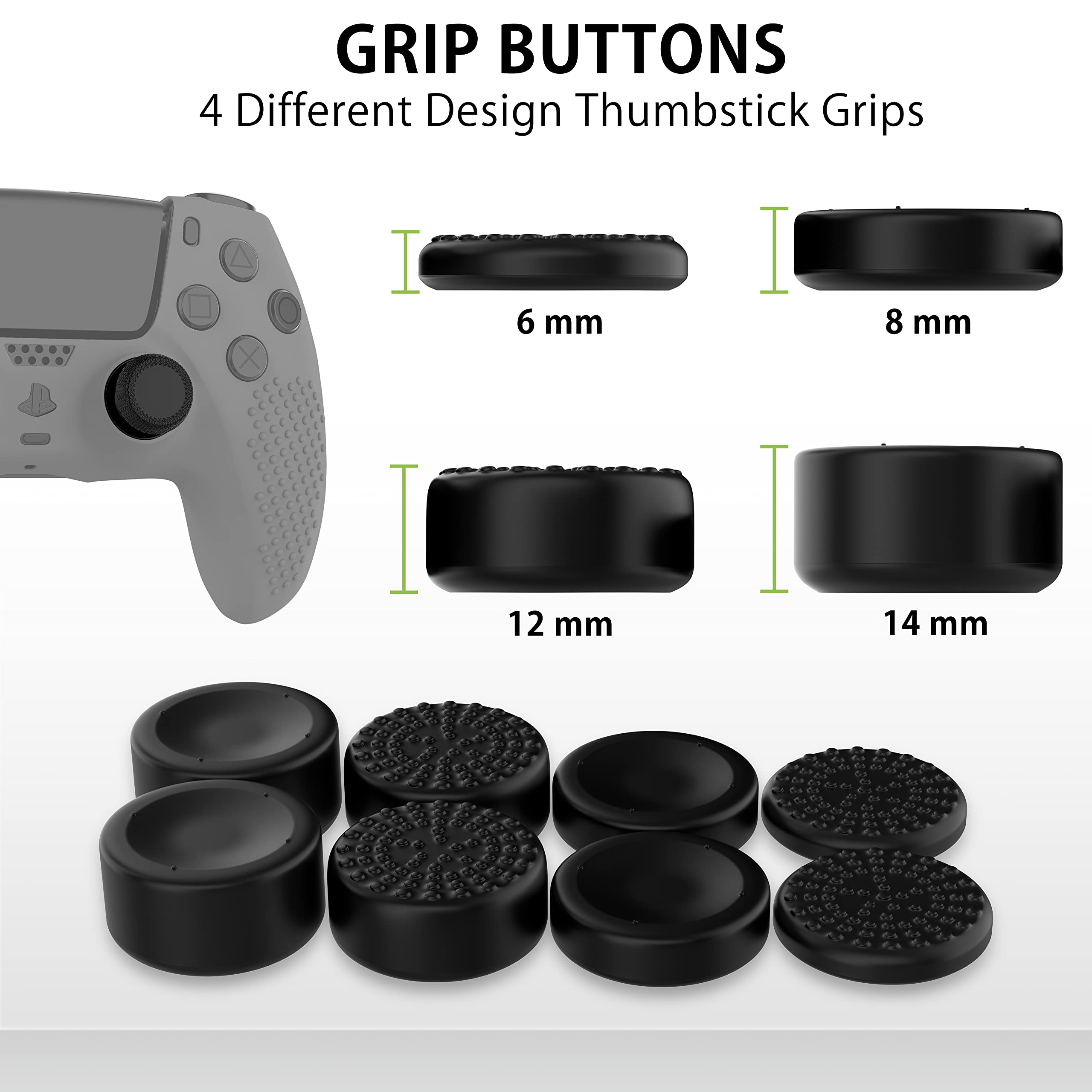 MyGadget Funda de Silicona Mando PS5 - con 8 Botones de Thumbsticks (2 Pares Altos | 2 Pares Bajos) - Carcasa para PlayStation 5 Dualsense Wireless en Negro - 4