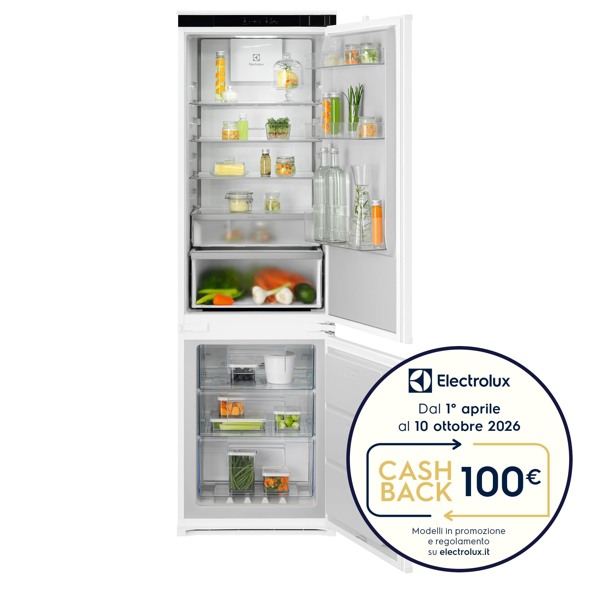 Electrolux ENA7CD18S0 Frigorifero Combinato da Incasso 177 cm, No Frost, MultiFlow, Classe Energetica D, Bianco