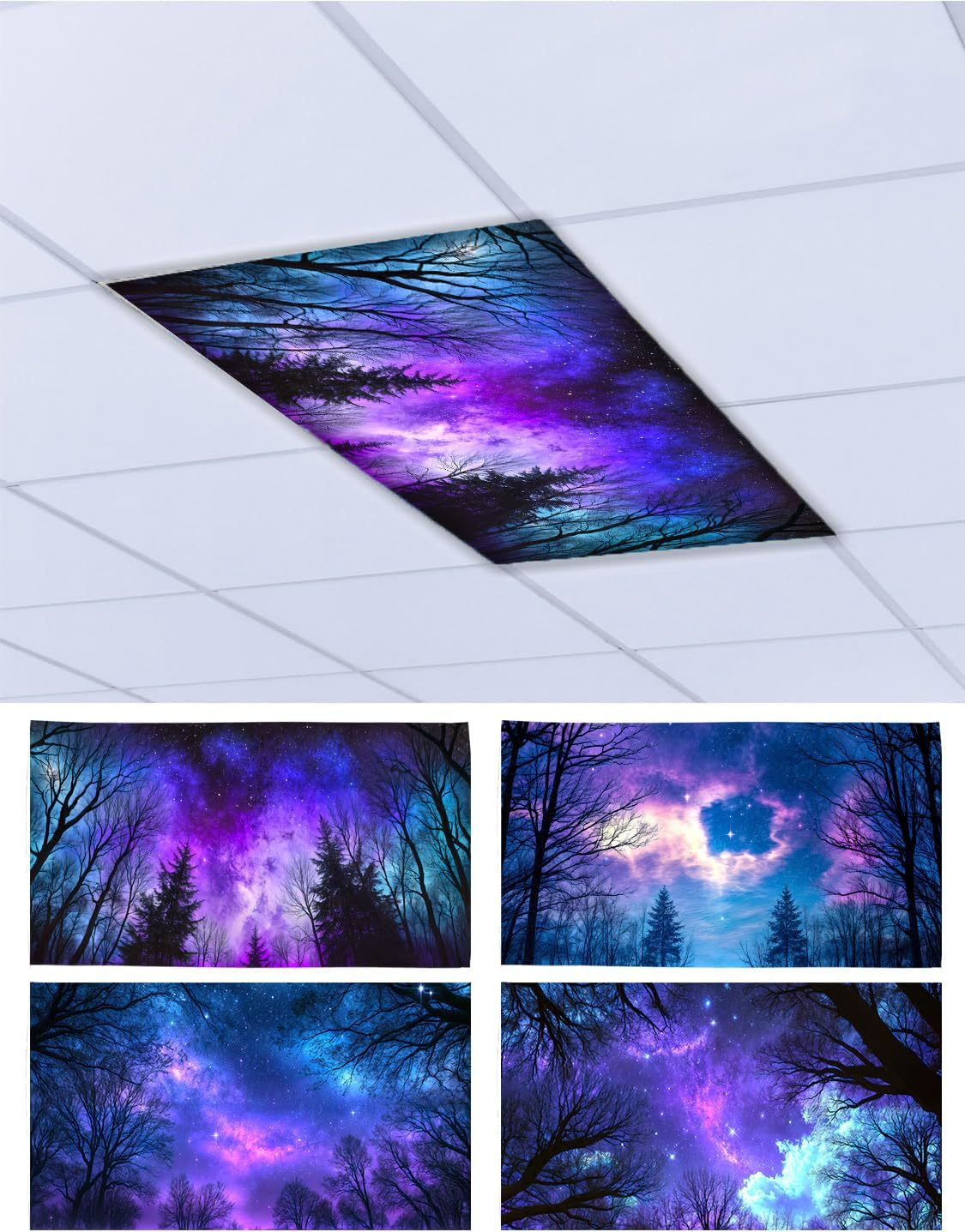 Magnetic Fluorescent Light Covers 4Pcs- Starry Sky Night Light Filters for Ceiling Lights, Decorative Light Covers for Home Office Creative Light Filters Decor 4 x 2 ft