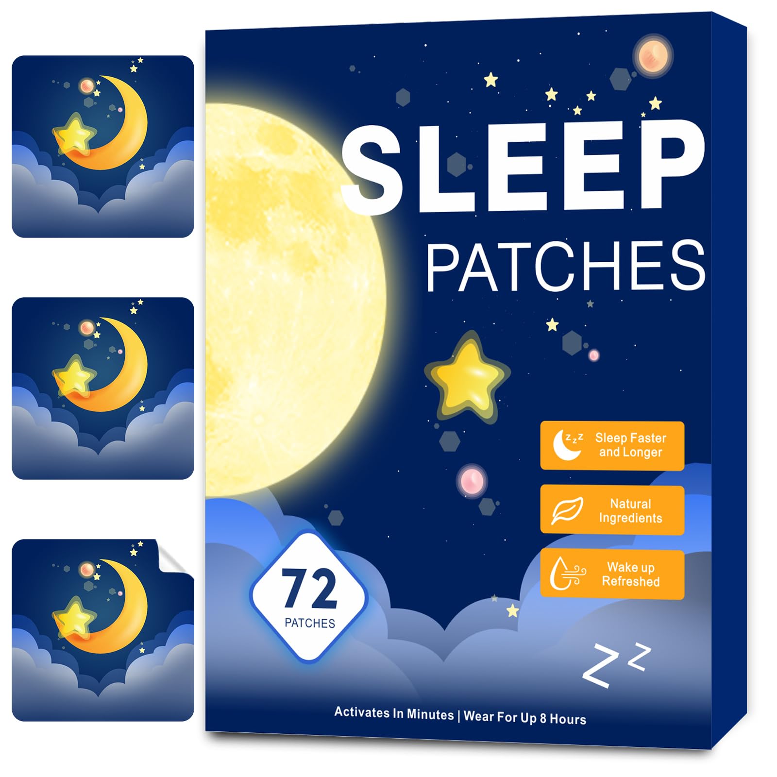 72 Sleep Patches for Adults Extra Strength, Sleep Patch with Melatonin & Valerian, All-Natural Deep Sleep Support Patches for Women & Men, Long-Lasting Night Comfort