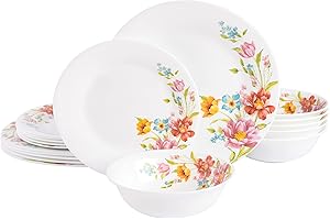 Gibson Home Dinnerware for Women - 18-Piece Red Floral Dish Set - Perfect for Serving