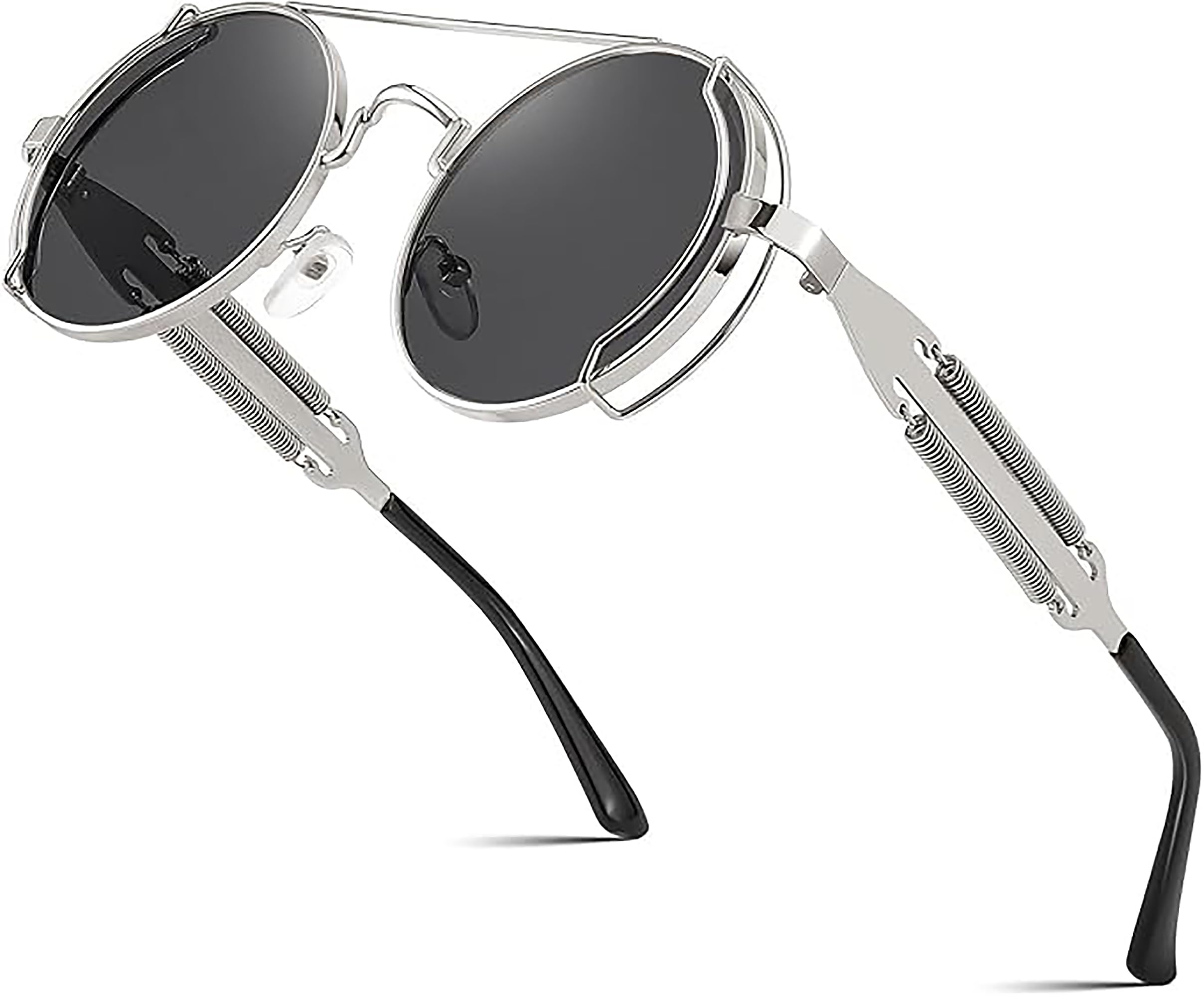 Aviator Sunglasses for Men Women, Retro Steampunk Gothic Round Metal Frame Hippie Glasses B2351