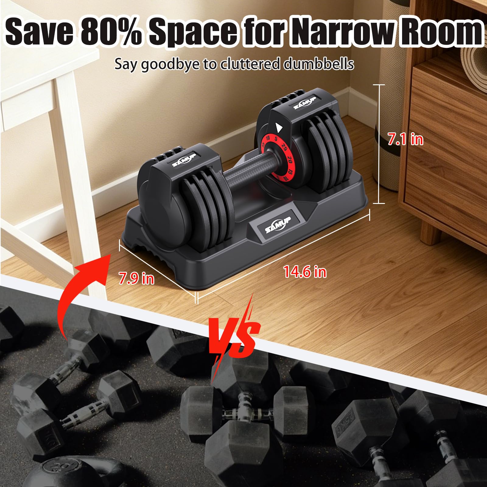25lb Adjustable Dumbbell Set of 2, 5-in-1 Weights Dumbbell Set Pair | 1-Second Dial Weight Adjustment, Space-Saving Design with Storage Base, Weight Set For Home Gym Suit both Men and Women