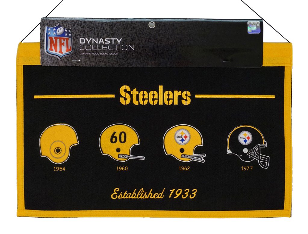 Pittsburgh Football Steelers - Featuring Logos from 1954, 1960, 1962 & 1977 on a 22x14 Wool Blend Wall Hanging Banner