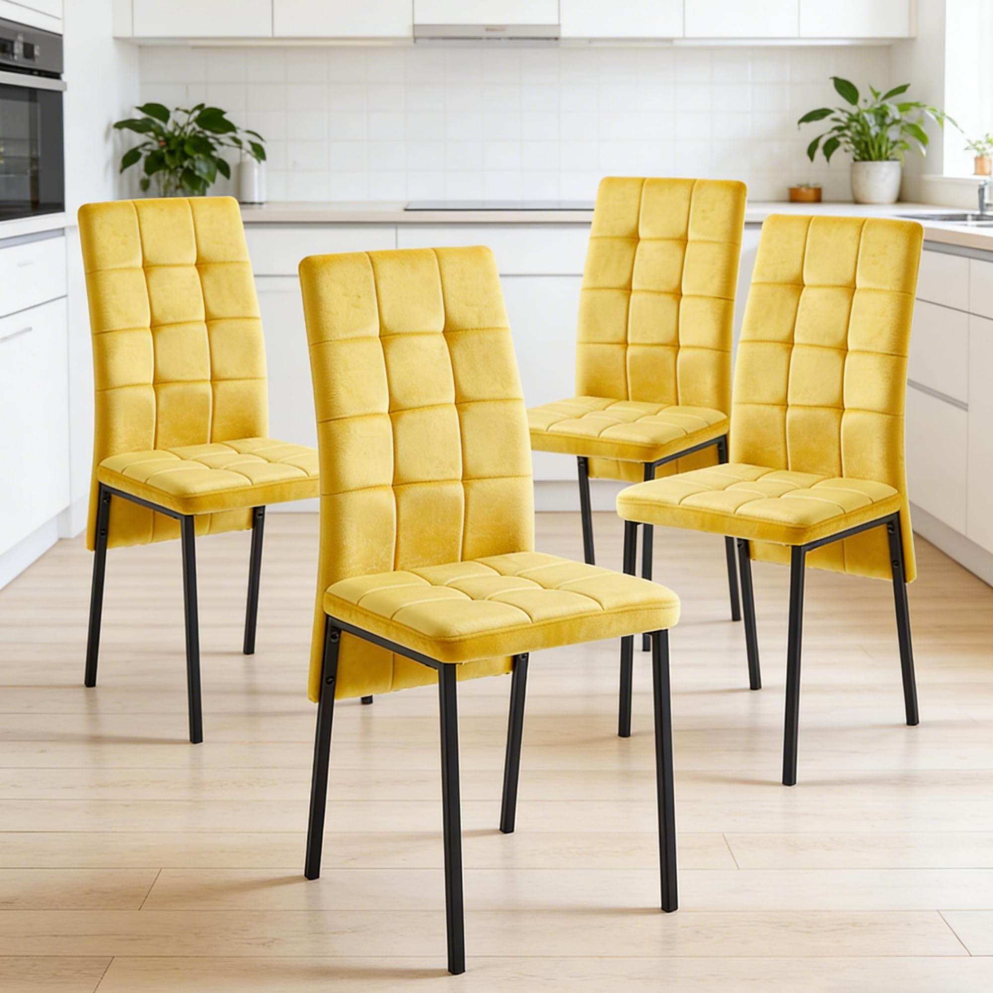 Goeurvant Eetkamerstoelen, set van 6, dennengroen met armleuning, moderne gestoffeerde stoelen met hoge rugleuning, metalen frame, in hoogte verstelbare poten, linnen keukenstoelen voor woonkamer