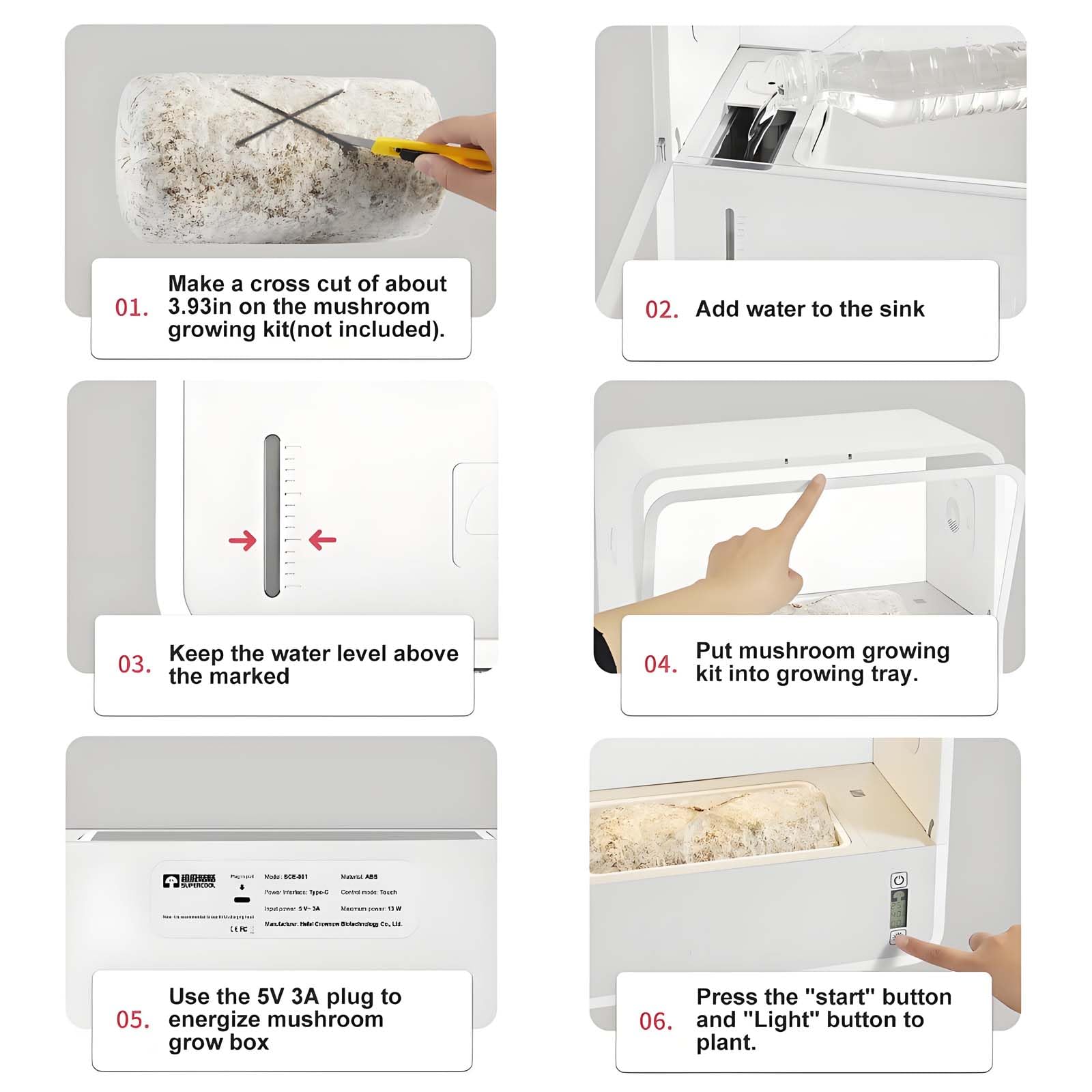 Kit de Cultivo de Setas con humidificación automática, Tienda de Cultivo Inteligente para Interior con luz LED y Pantalla de Temperatura, Caja de Aire estático para Uso doméstico para Setas Shiitake,